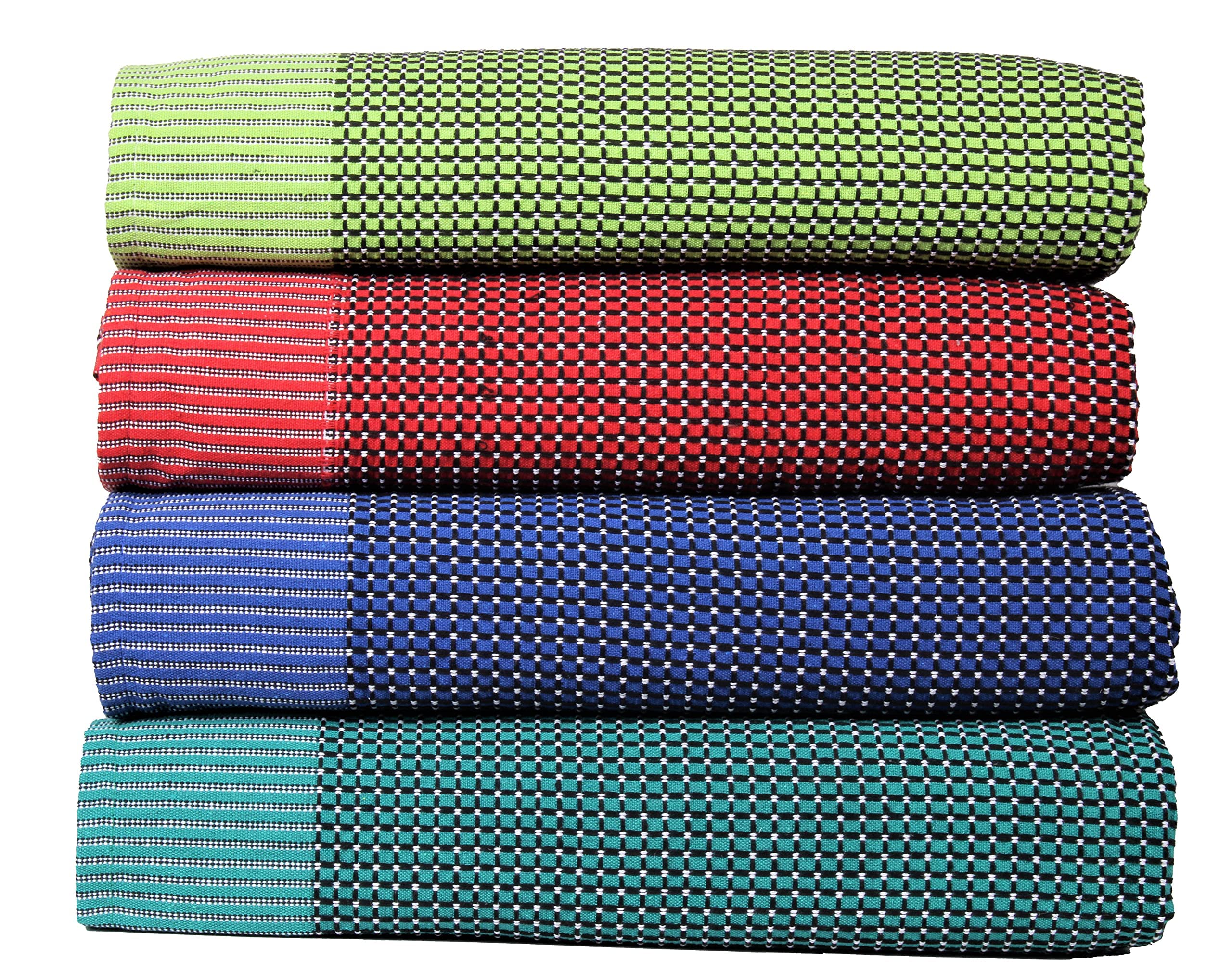 THARUNSHA ELITE Single Size Pure 100% Cotton Blanket/Solapur Chaddar/Cotton Bedsheet For All Weather Daily Use Checkered Light Green Red Navy Blue Dark Green Family (60X90 Inches -) Set Of 4, 300 Tc-image-26