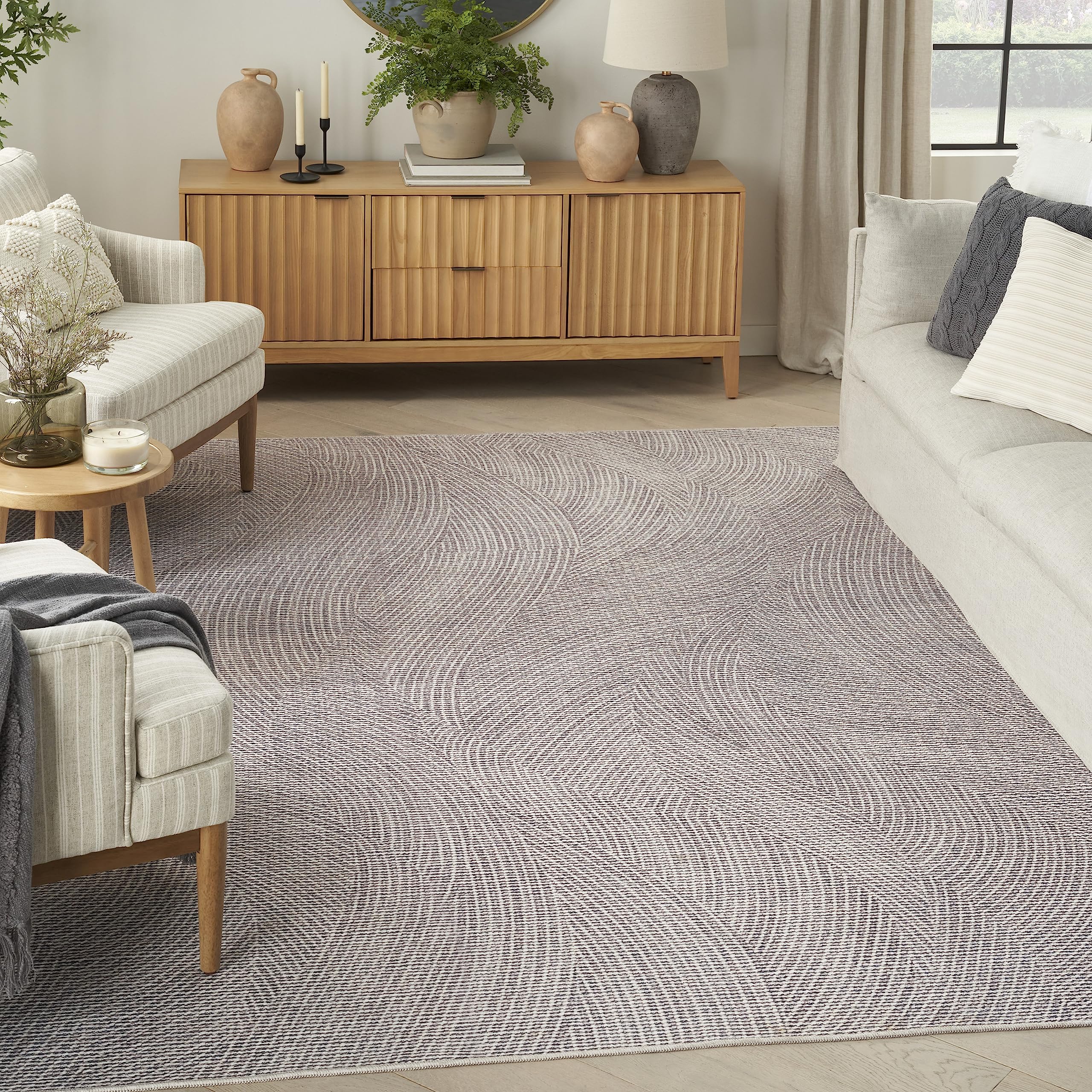 Nourison Washables Abstract Ivory Grey 6' x 9' Area Rug, Easy Cleaning, Non Shedding, Bed Room, Living Room, Dining Room, Kitchen (6x9)