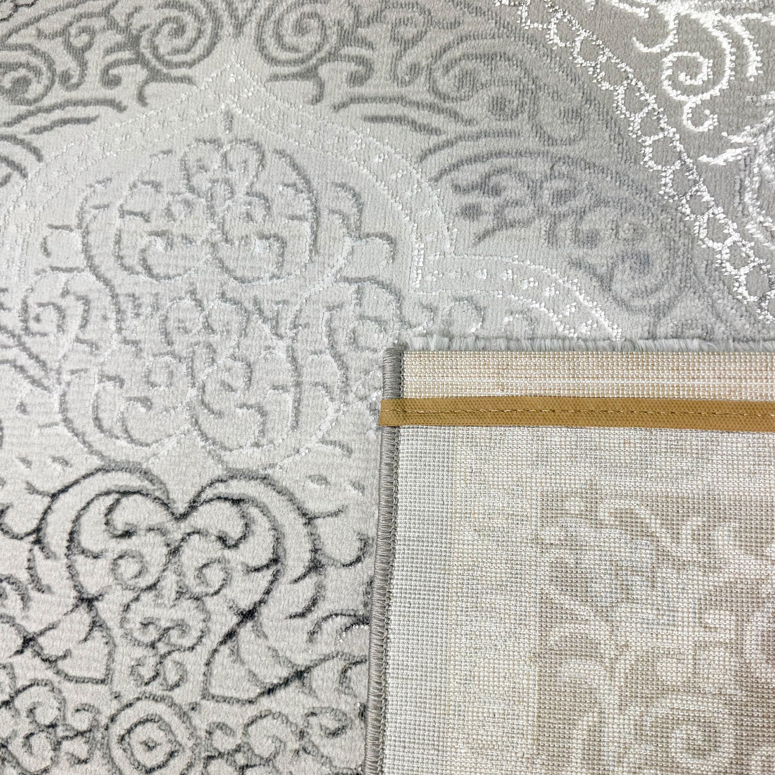 Orient Design Hoch-Tief Effekt Konturenschnitt Teppich verziert Silber glänzend, 160 x 230 cm