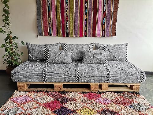 Miniatura 2 de FoamRush Cojín marroquí de 6 x 28 x 84 pulgadas, color negroblanco, con espuma viscoelástica de gel, sofá biplaza sin brazos, sofá de piso, sofá