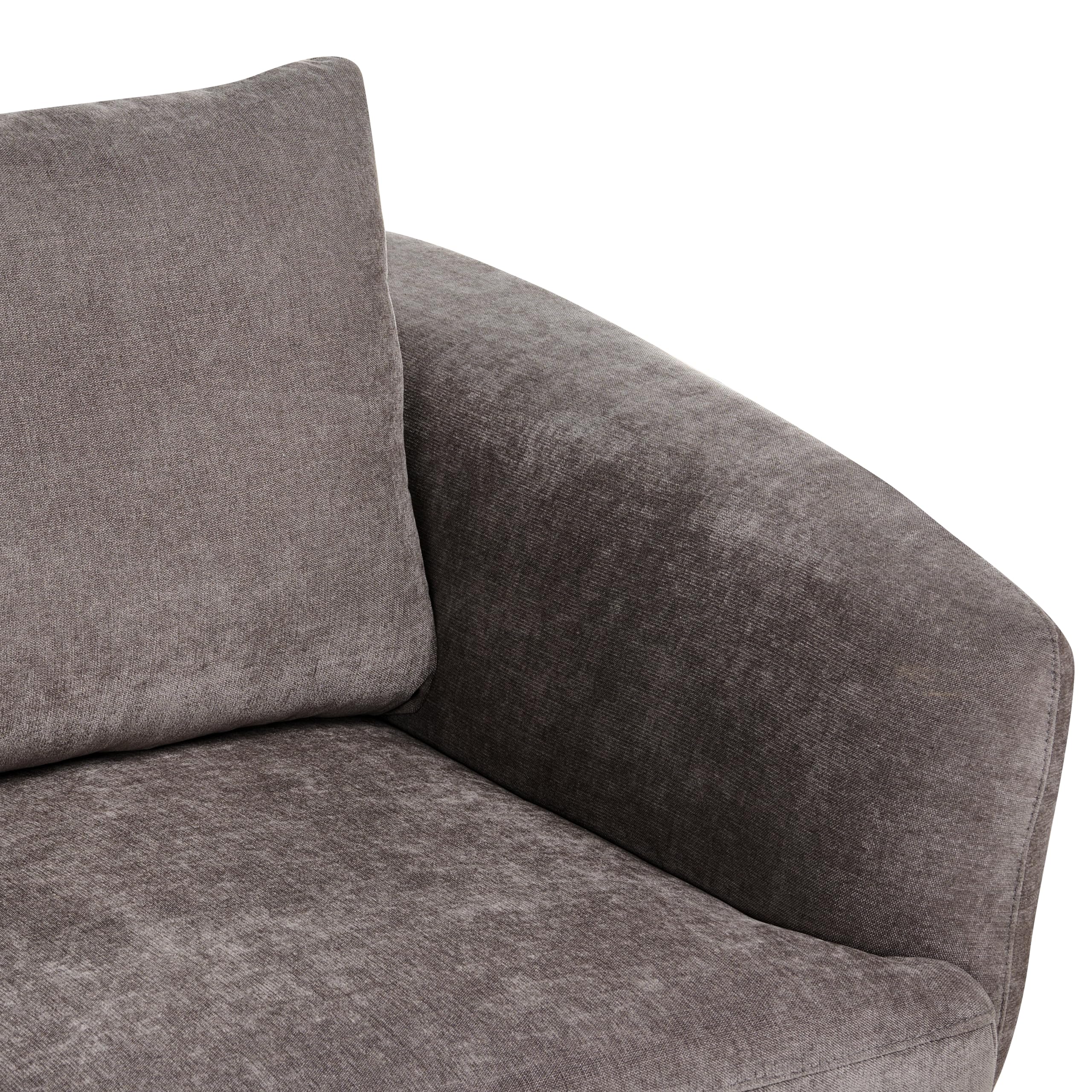 Tapicerowana sofa 2-osobowa szenila z podłokietnikami czarne żelazne nogi do salonu szarobeżowa Kjaer