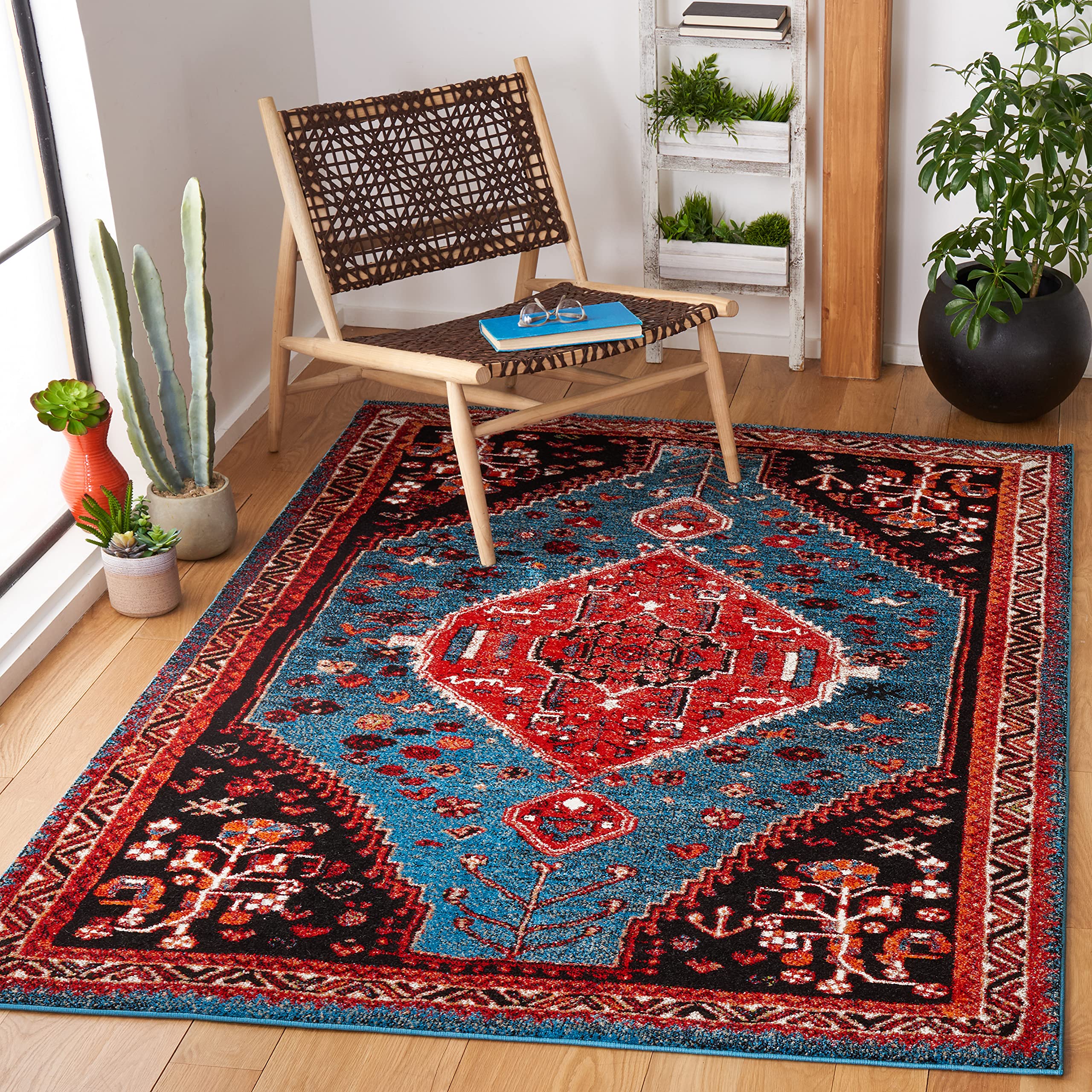 SAFAVIEH Vintage Hamadan Collection 9' x 12' Turquoise/Red VTH201K Traditional Oriental Medallion Non-Shedding Living Room Dining Bedroom Area Rug