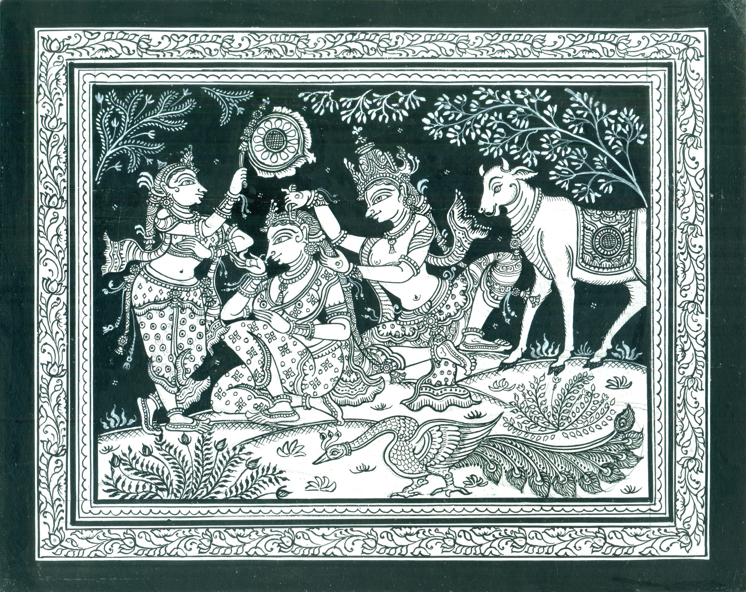Peinture à l'eau sur Patti de Krishna et son aimée art indien