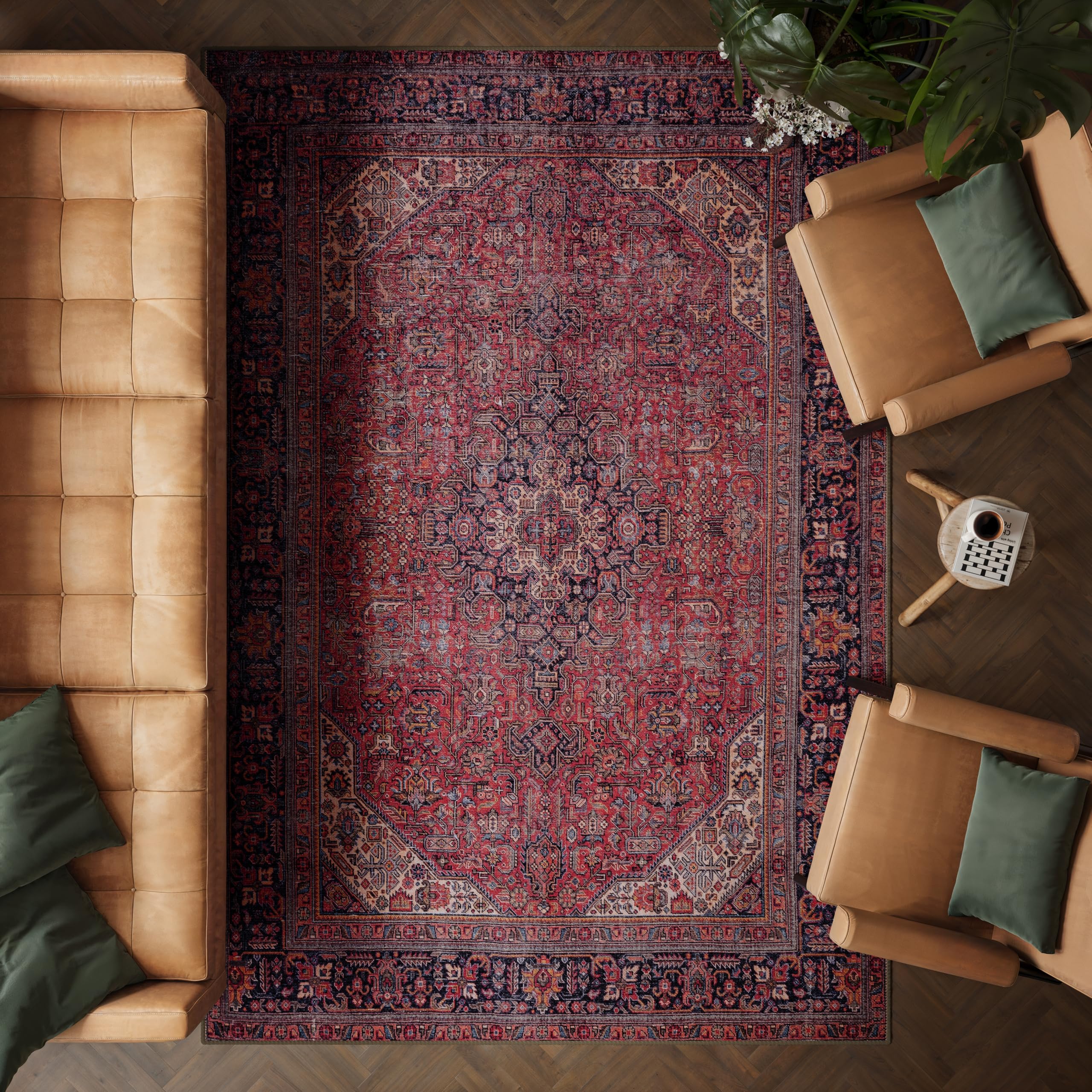artyrugs Machine Washable Rug, 200x290cm, 75% Recycled Cotton, Short Pile, Non-Slip Backing, Non-Shedding, Suitable for Living Room, Bedroom, Kitchen, Hallway, Office, Aesthetic Crimson Red — image 1