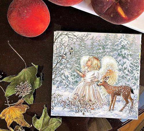 Miniatura 6 de Servilletas navideñas de 20 quilates de 13 x 13 pulgadas, hermosas servilletas de invierno con diseño de ángel
