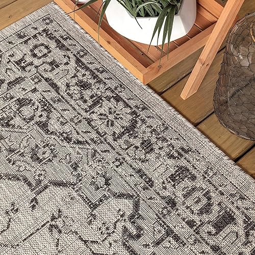 Miniatura 3 de JONATHAN Y Boho Medallion - Alfombra redonda para interiores y exteriores, 5 pies, color grisnegro, tejido texturizado Rozetta para patio trasero,