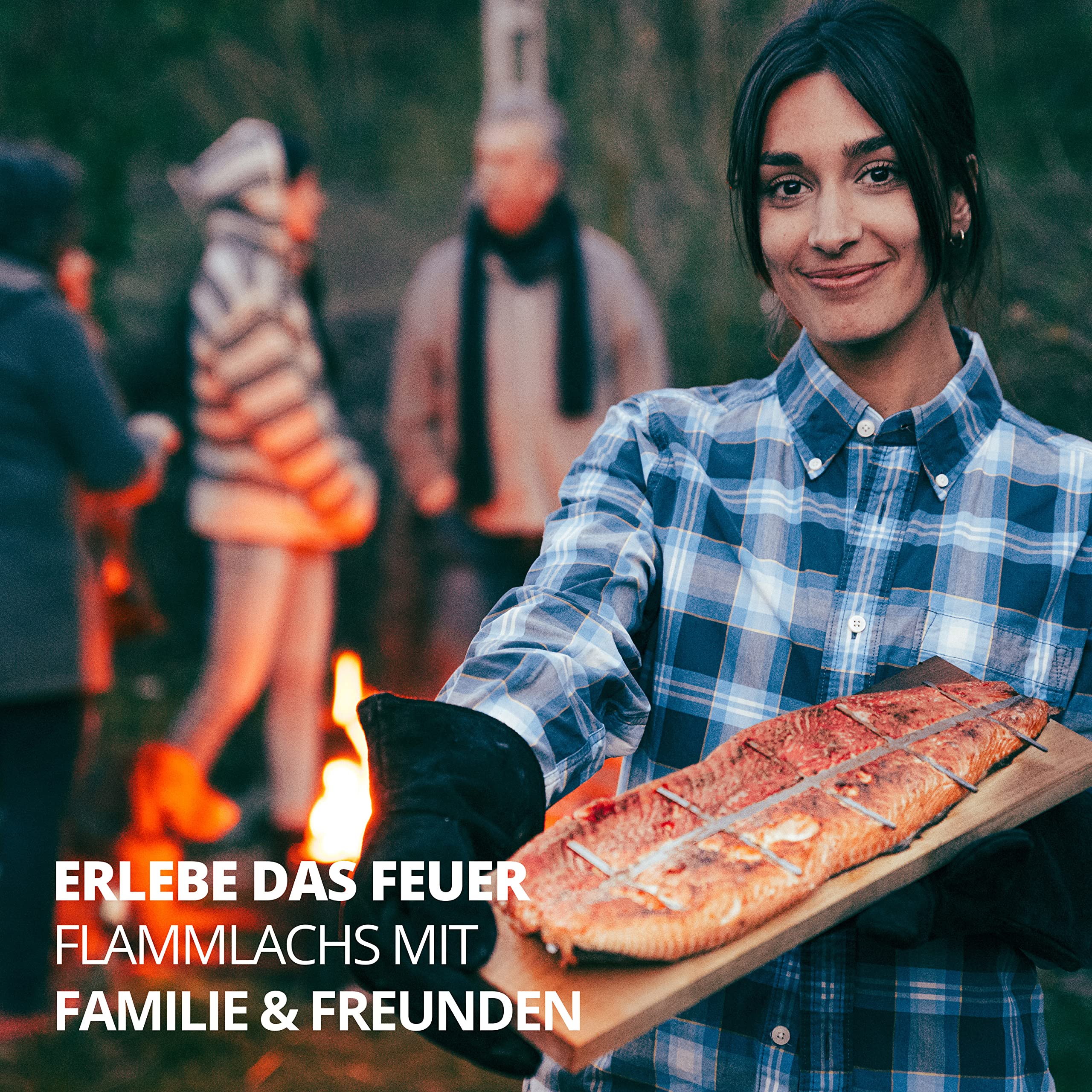 FINNWERK Flammlachsbrett - Flammlachsbretter mit Halterung aus Edelstahl - Perfekte Lachsbretter zum Grillen aus massiver Birke - Auch Ideal als Räucherbrett - Winkelsystem zur optimalen Einstellung