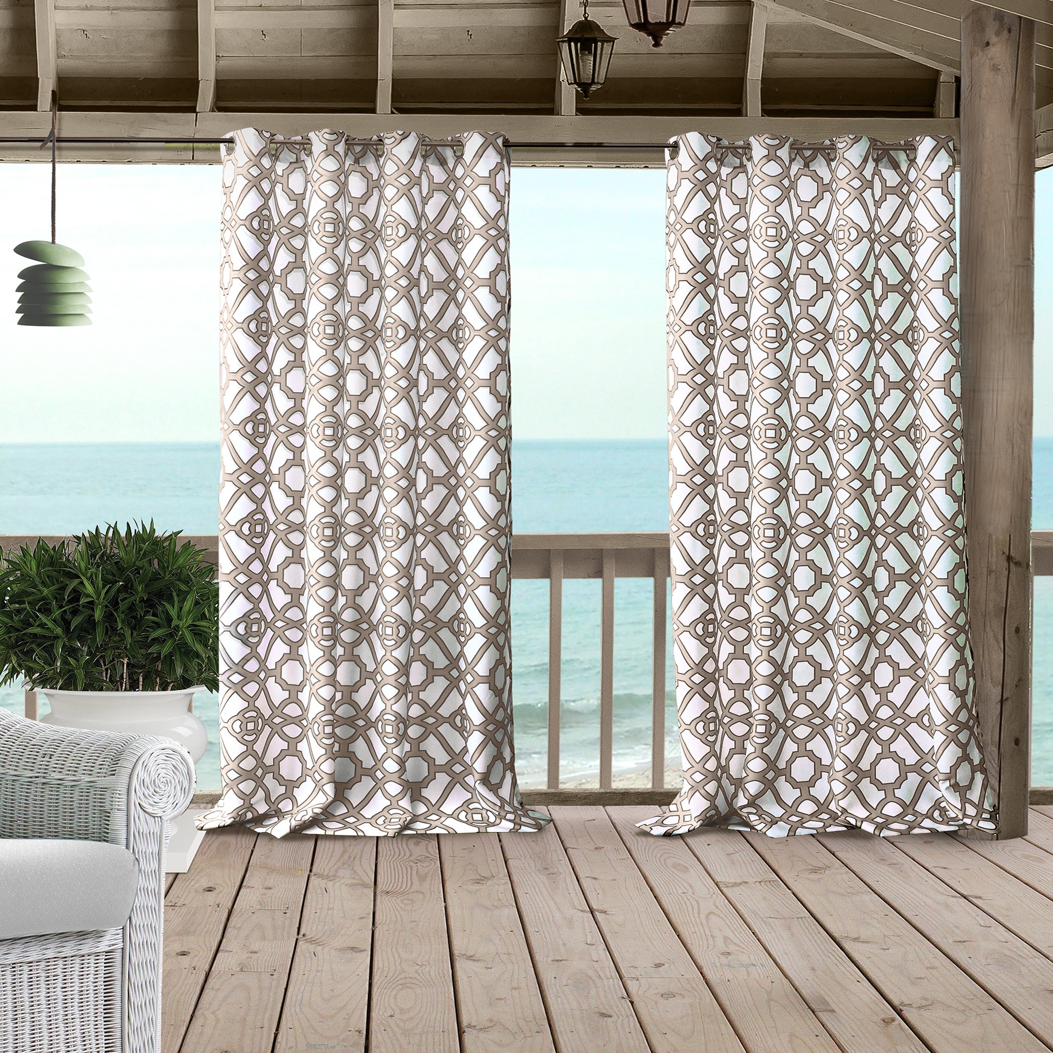 Elrene Home Fashions Marin Indoor/Outdoor Geometric Ironwork Print Grommet Window Curtain Panel for Patio, Pergola, Porch, Deck, and Lanai, 50"x108",