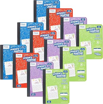 Mead Primary Journal Creative Story Tablet Composition Notebook, 7.5" x 9.75", Grades K-2, 100 Sheets, 12 Pack, Assorted Colors 610052-ECM
