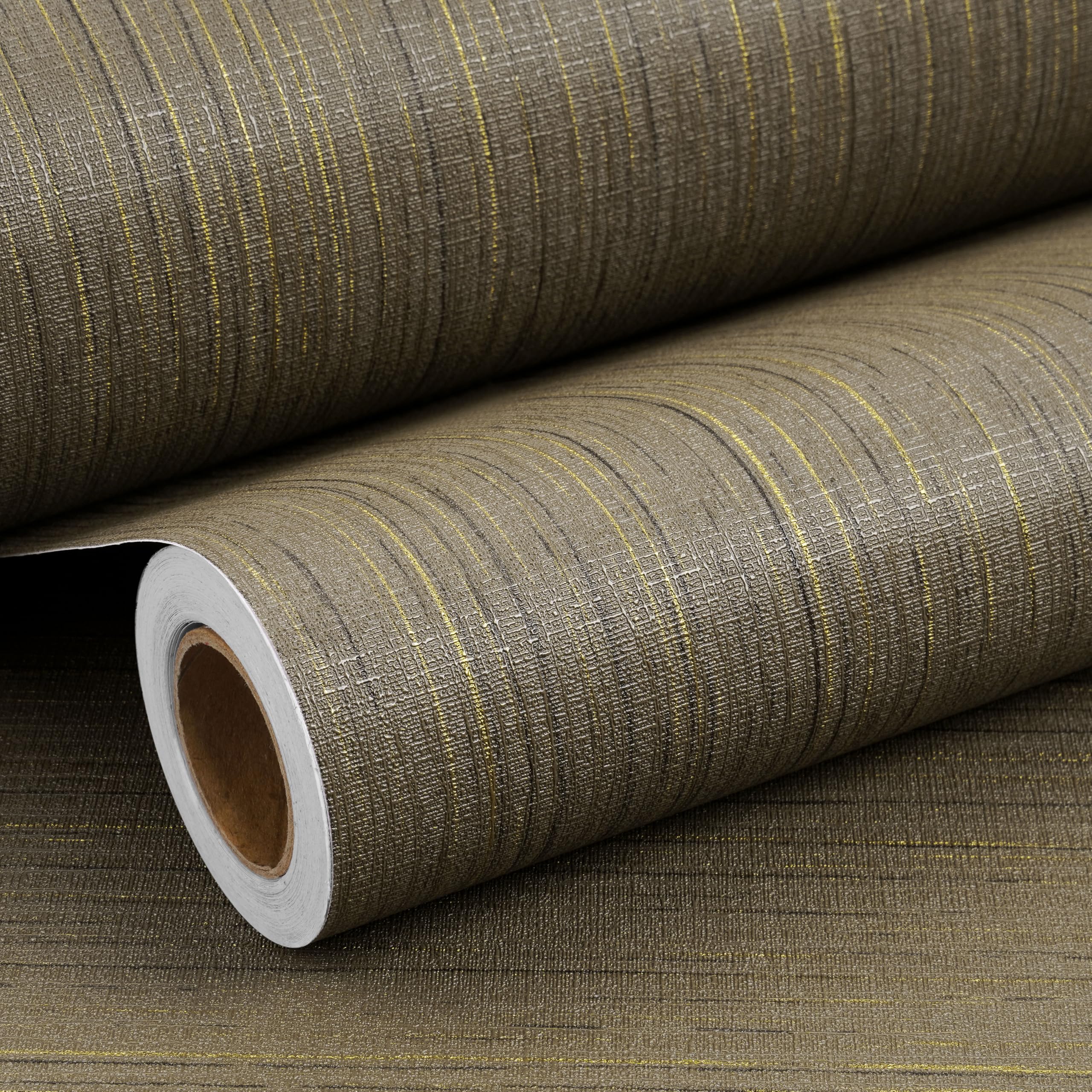 ReWallpaper Peel and Stick Wallpaper Faux Grass Brown Vinyl Wrap for Worktop Drawers 40CMx7M Waterproof Wallpaper Bathroom Faux Fabric Linen Textured Wall Paper for Living Room Bedroom Vintage