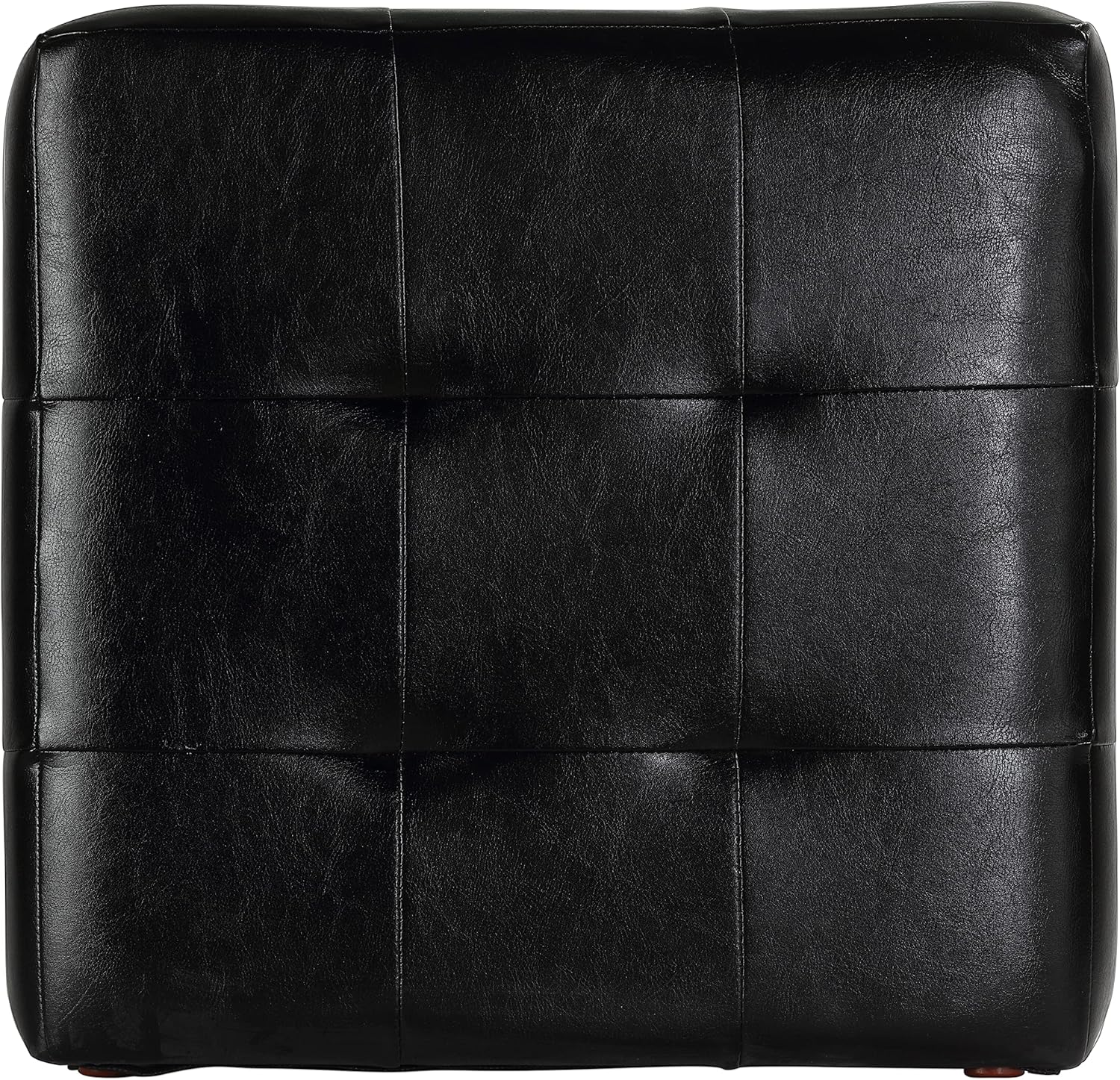 Cortesi Home Braque Black Tufted Cube Ottoman in Leather Like Vinyl