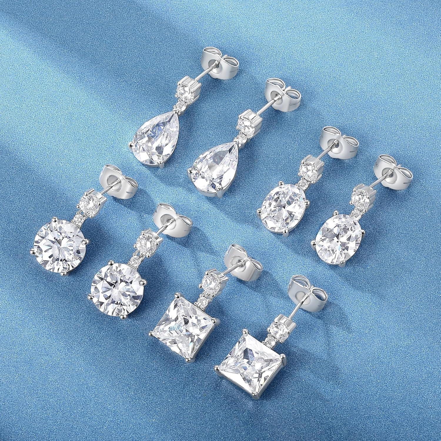 MDFUN 4 Pairs Teardrop Dangle Stud Earrings Set for Women, 18K Gold Plated Round Princess Cut Clear Cubic Zirconia Tear Drop Dangle Stud Earrings Hypoallergenic Jewelry - Image 4