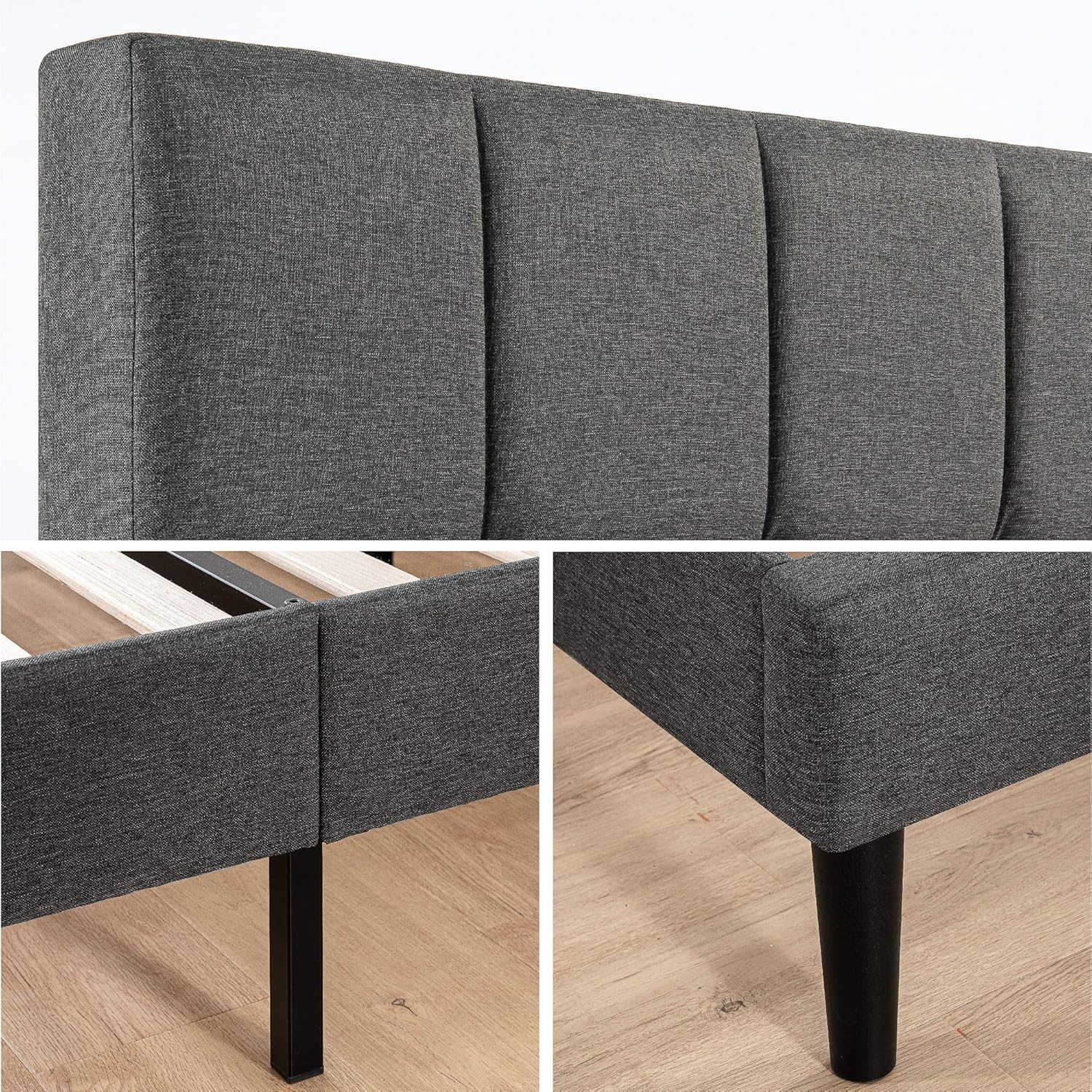 ZINUS Lottie Upholstered Platform Bed Frame with Short Headboard, Mattress Foundation, Wood Slat Support, No Box Spring Needed, Easy Assembly, Grey, King