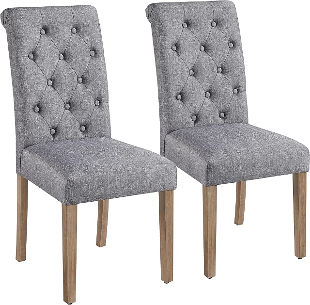 Yaheetech Set of 2 Classic Dining Chairs Fabric Upholstered High Back Padded Single Kitchen Chairs for Home Kitchen Dark Gray