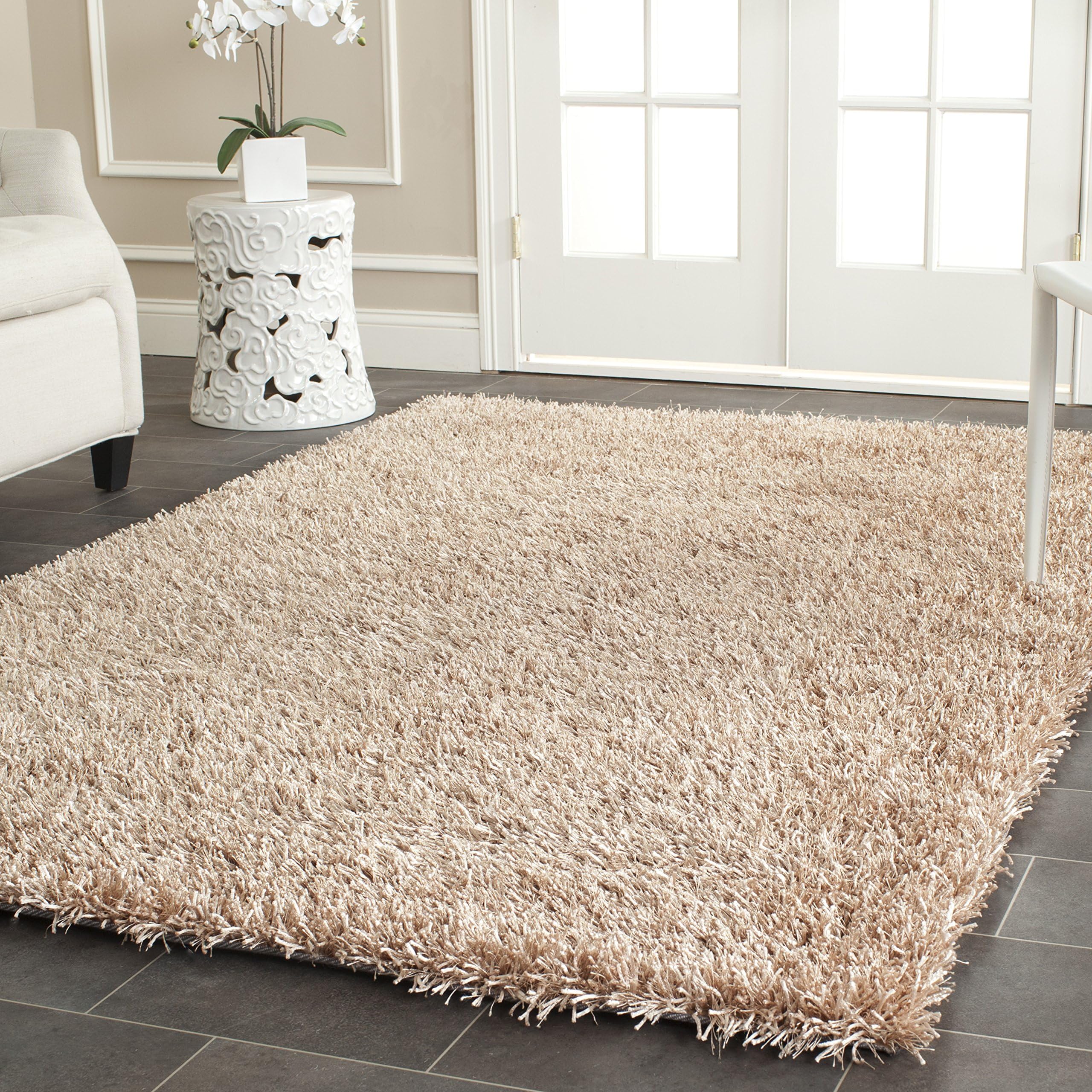 New Orleans Shag Collection Area Rug - 5' x 8', Beige & Beige, Handmade, 1.6-inch Thick Ideal for High Traffic Areas in Living Room, Bedroom (SG531-1313)