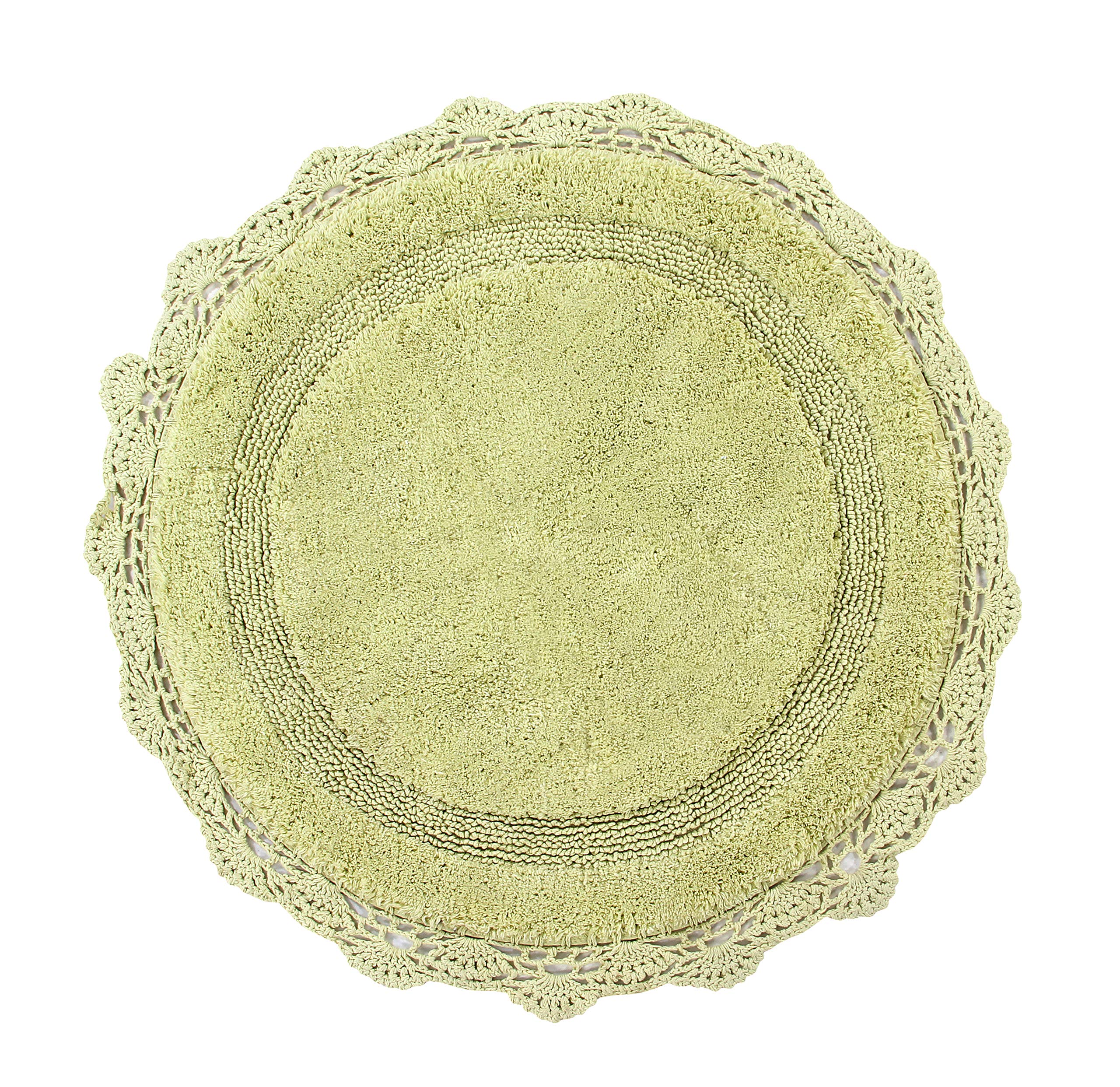 WARISI - Crochet Collection - Designer, Plush 100% Cotton Round, Oval Bath Area Rug (36 inches, Pale Green)