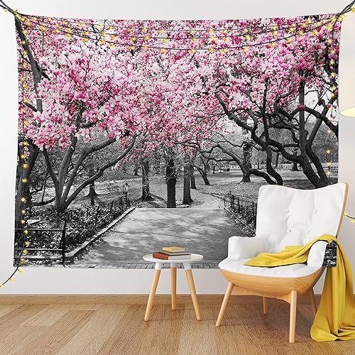 Miniatura 9 de Lunarable NYC - Tapiz de flores en Central Park, paisaje, cerezos, bosque, temporada de primavera, decoración de tela para colgar en la pared para