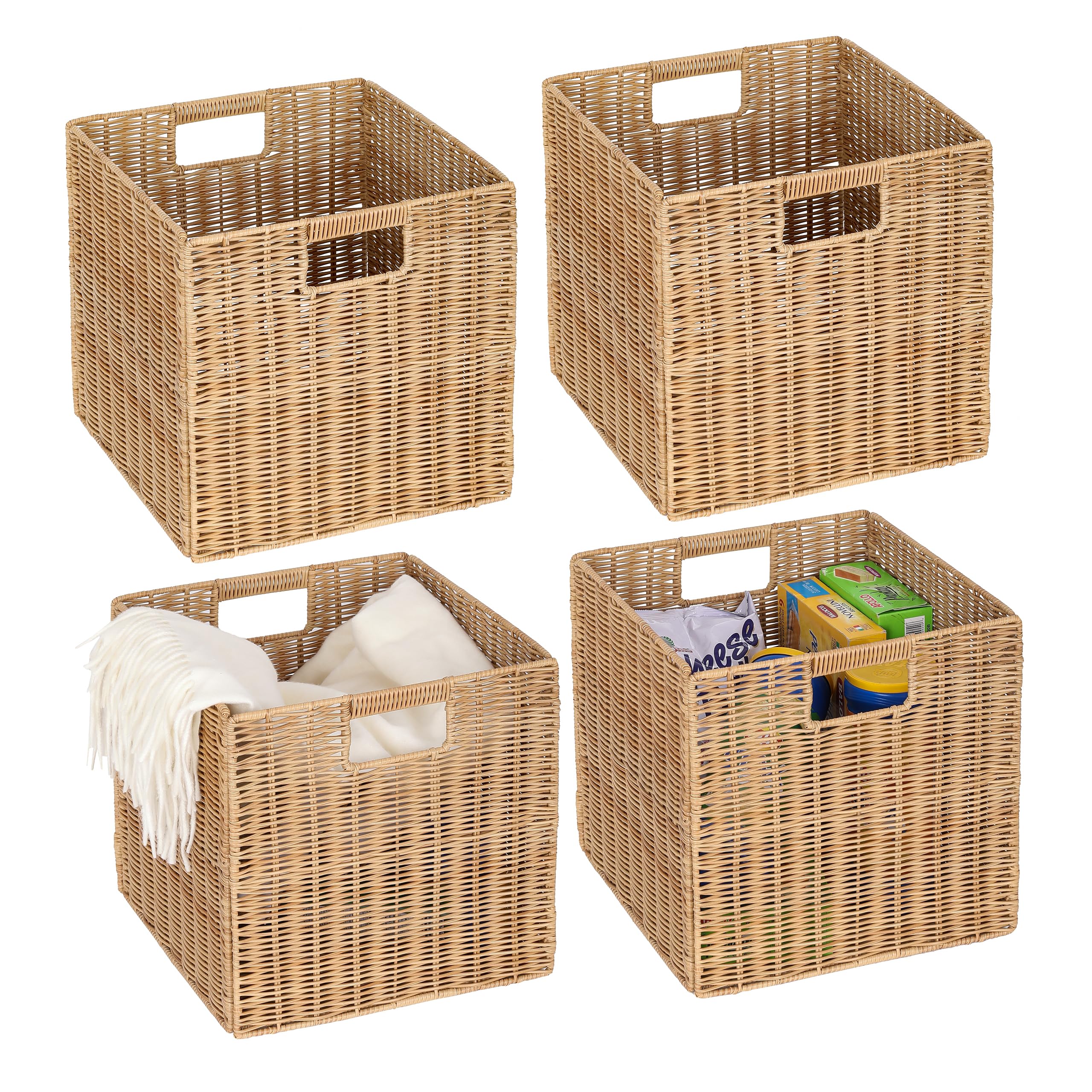 TAIMEI&G02 Kallax Expedit Shelf Basket / Set of 4 / Plastic Braided / 30.5 x 30.5 x 30.5 cm / Foldable / Storage / Cube Basket