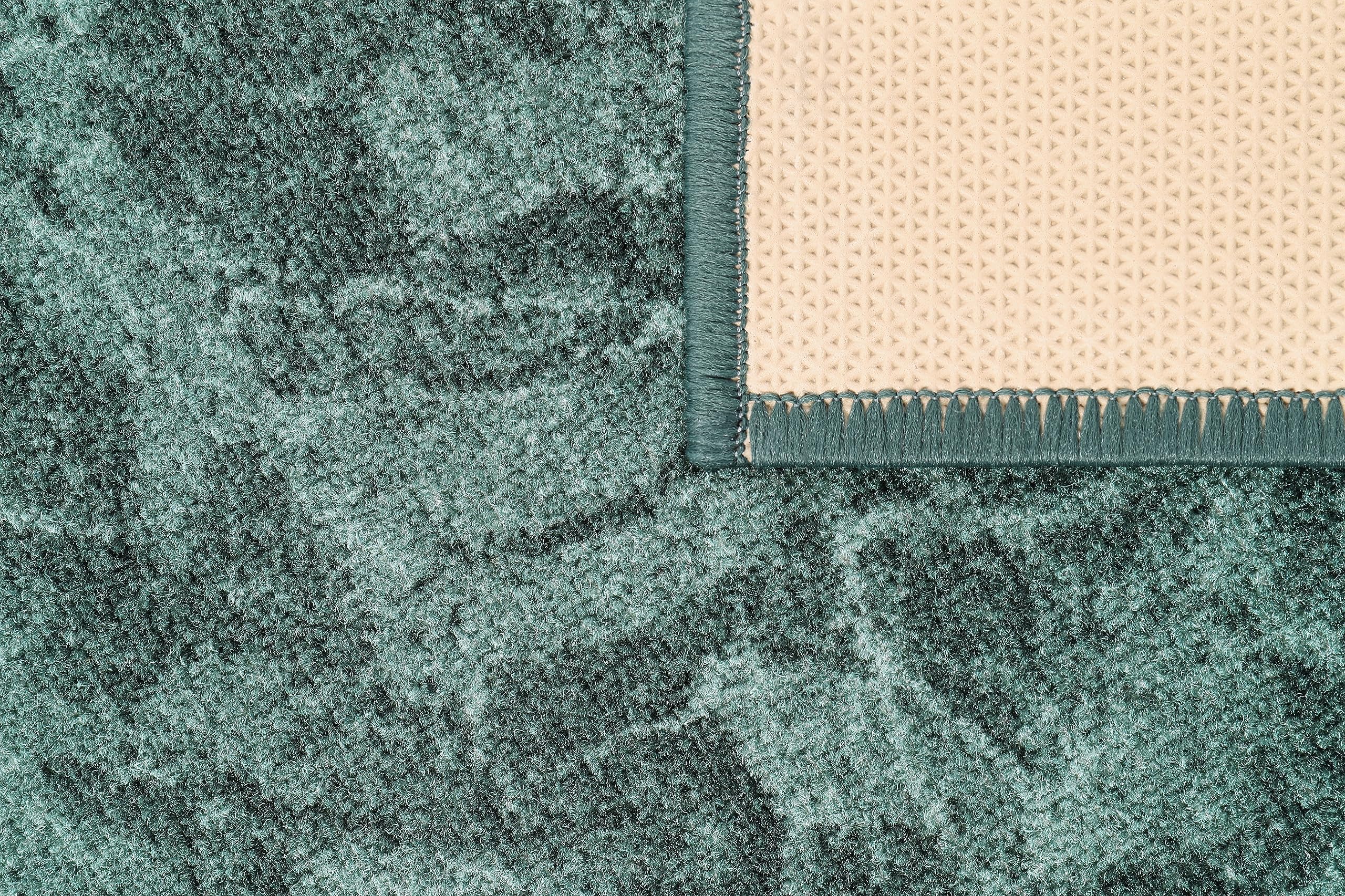 TAPISO Antidérapant Tapis Couloir Long Tapis au Mètre Tapis de Passage Poils Ras Tapis Entrée Cuisine Évier Chambre Escaliers Moderne Vert Marron Géométrique Bordé 67 x 300 cm