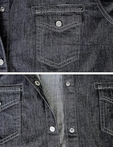 Miniatura 4 de Omoone Camisa corta de mezclilla para mujer, con manga 34 y nudo