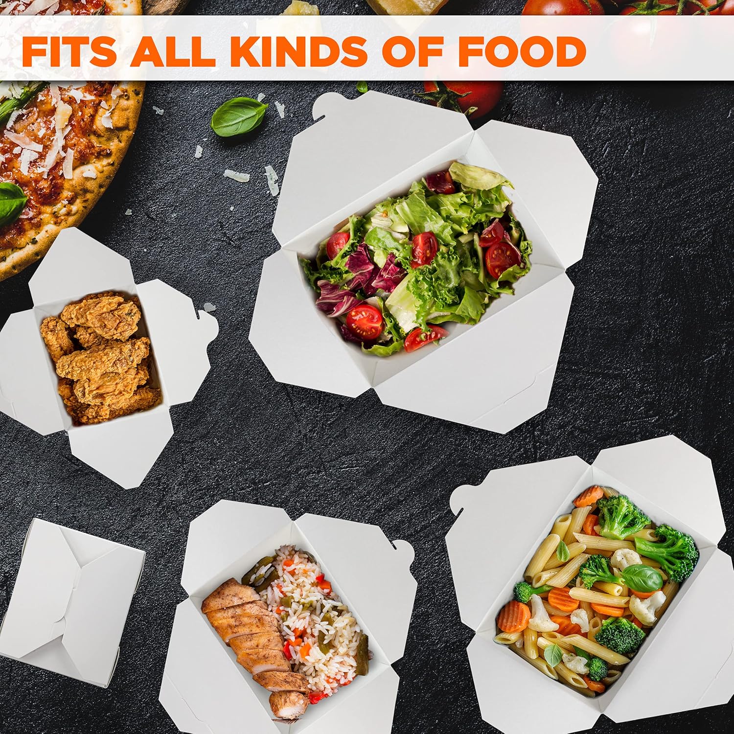 Fit Meal Prep 50 Pack 54 oz Paper Take Out Containers 8.5 x 6 x 2 - White Lunch Meal Food Boxes #2, Disposable Storage To Go Packaging, Microwave Safe, Leak Grease Resistant for Restaurant, Catering