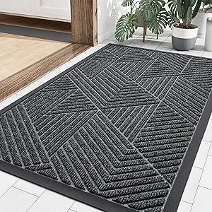 Smiry Front Door Mat Outside Entrance, Heavy Duty Sturdy Natural Rubber Doormat, Trap Dirt and Moisture, Easy Clean Low Profile Welcome Floor Mats for Indoor Outdoor Entry, 29.5x17 Inch, Grey