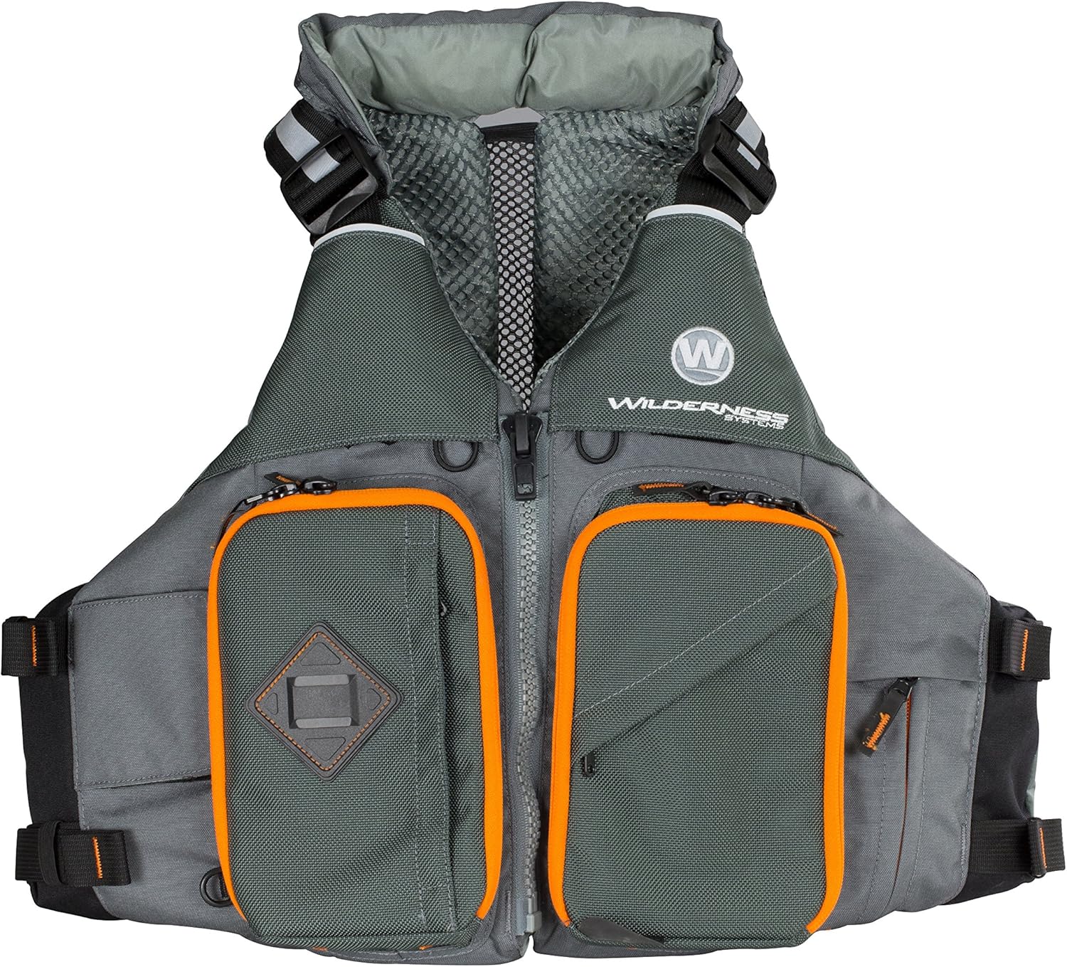 Wilderness Systems Fisher Kayaking Life Jacket – Easy Access Zippered Pockets Zippered Pockets – USCG Approved PFD – UL Type 3 Paddle Sports Life Vest – Gray