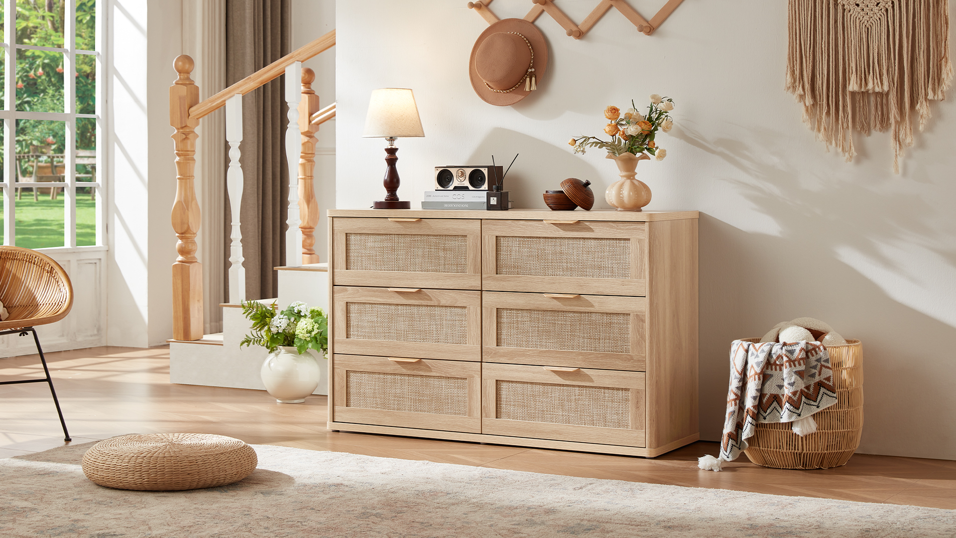 Amazon.com: LEYAOYAO Rattan Dresser for Bedroom Set of 2, Boho 48