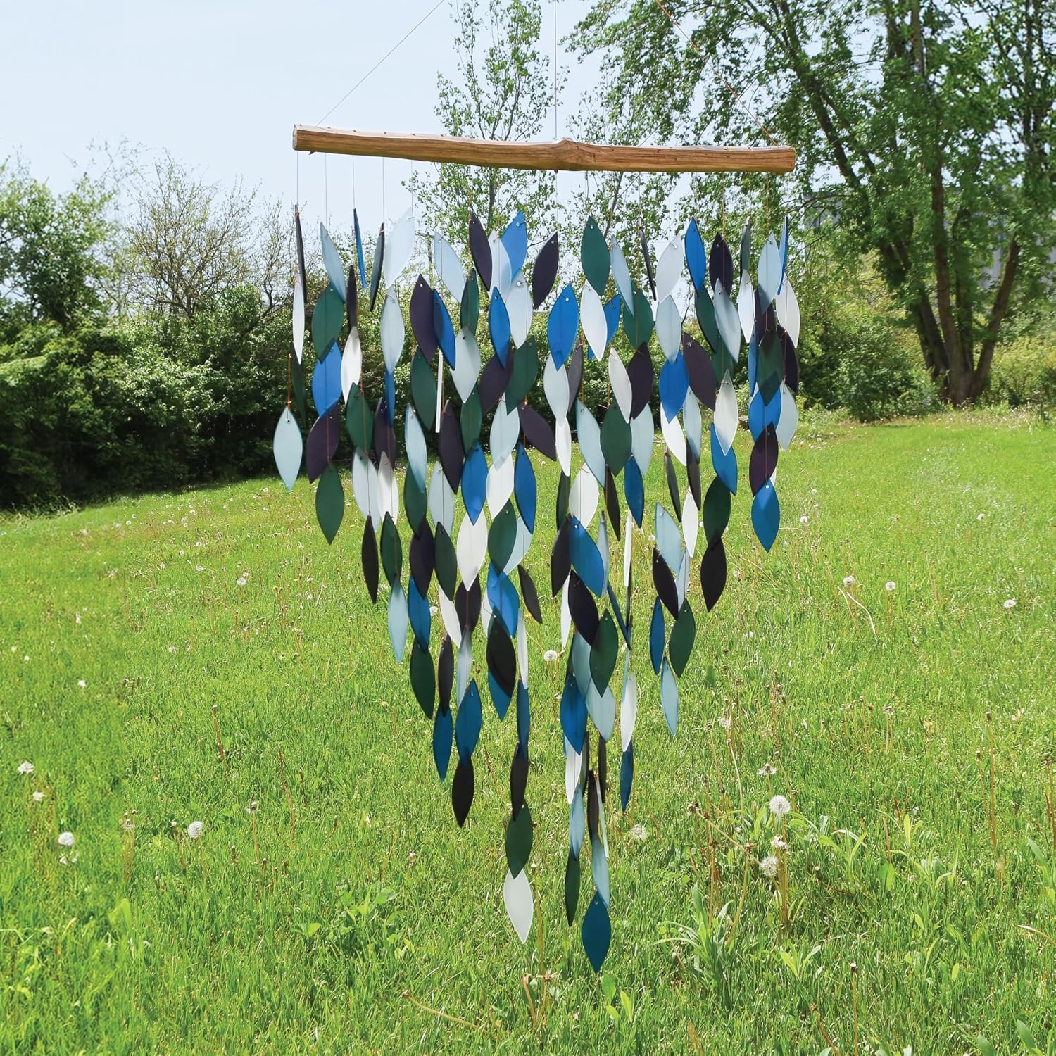 Blue Handworks Premiere Pacific Waterfall & Driftwood Chime, Sandblasted Glass and Found Wood Handcrafted Wind Chime