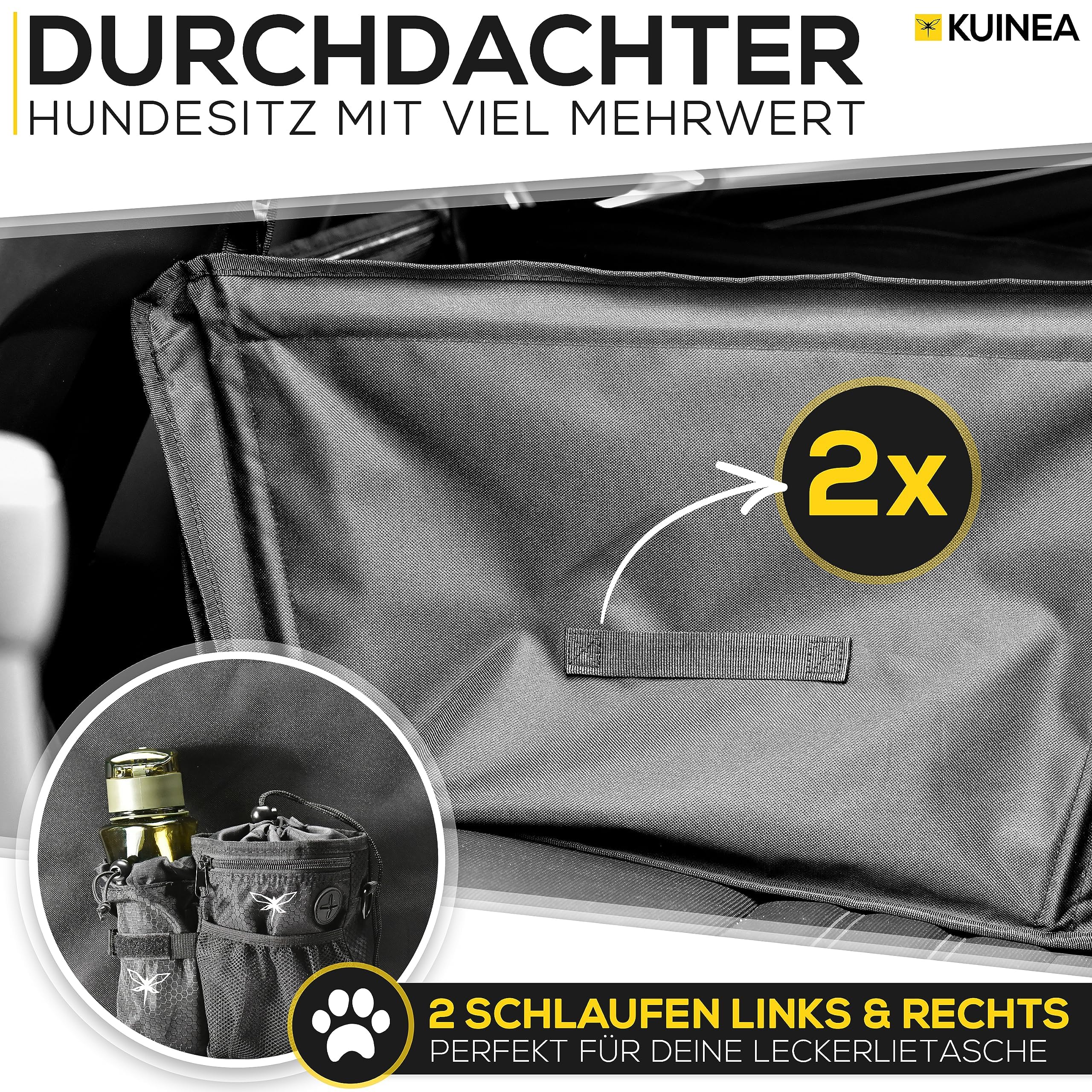 KUINEA® Extra Stabiler Hunde Autositz Rückbank - GRATIS Hundegurt - kleine bis mittelgroße Hunde - Autositz Hund wasserdicht, Hundekorb Auto, Hundesitz Auto, Hundeautositz, dog car seat