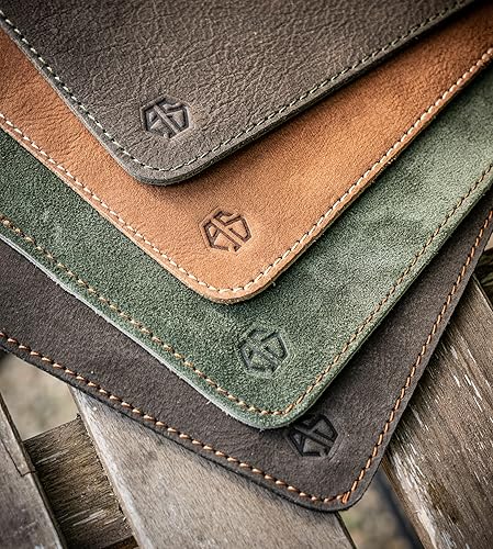 Miniatura 4 de Angus Stoke Agarraderas hechas de cuero de búfalo  Hecho a mano, resistente al calor y doble capa  Soporte para almohadillas calientes Fran (marrón,