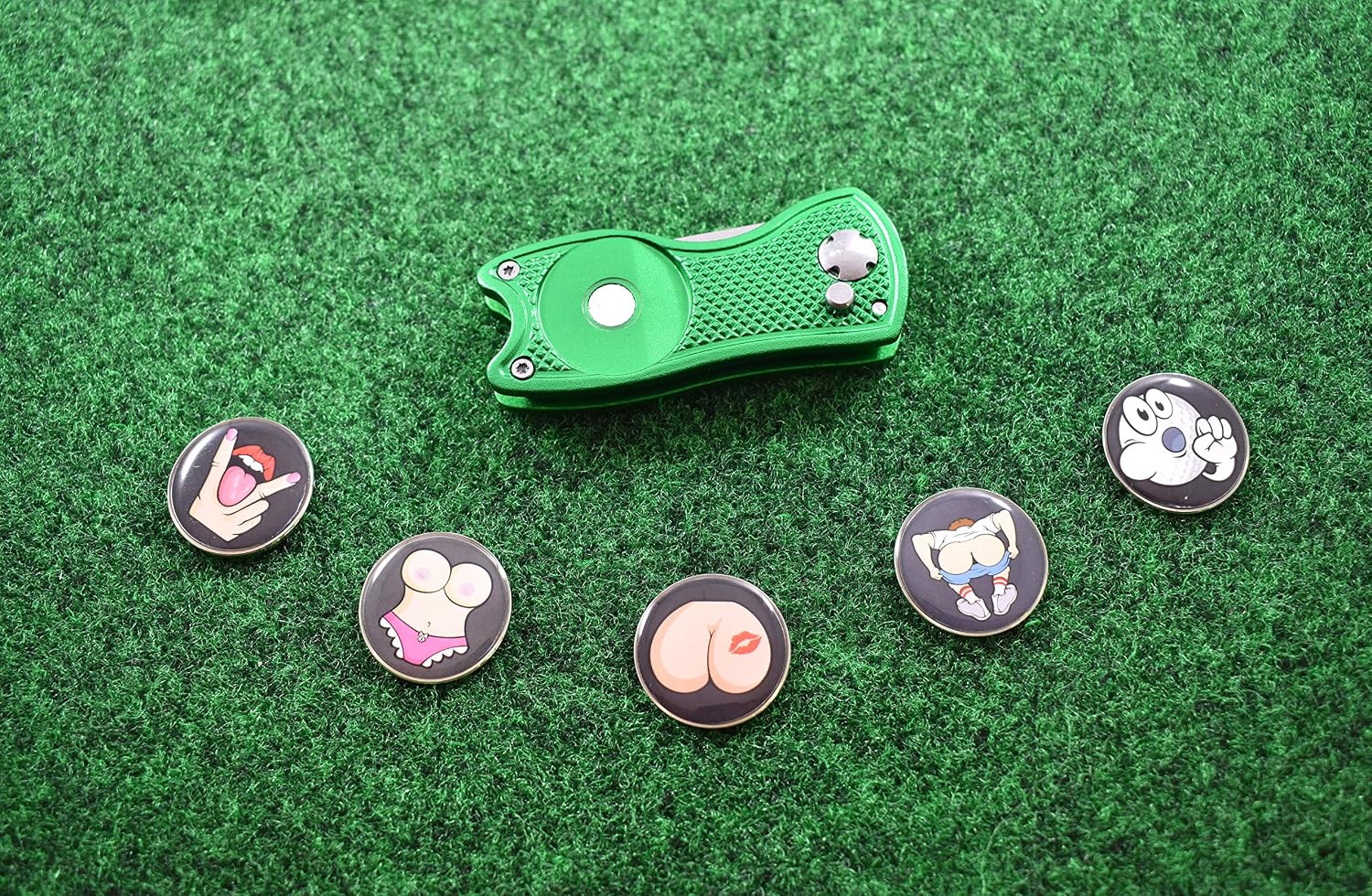 Golf Divot Repair Tool with Funny Ball Markers - Great Golf Gifts - Obscene Gestures