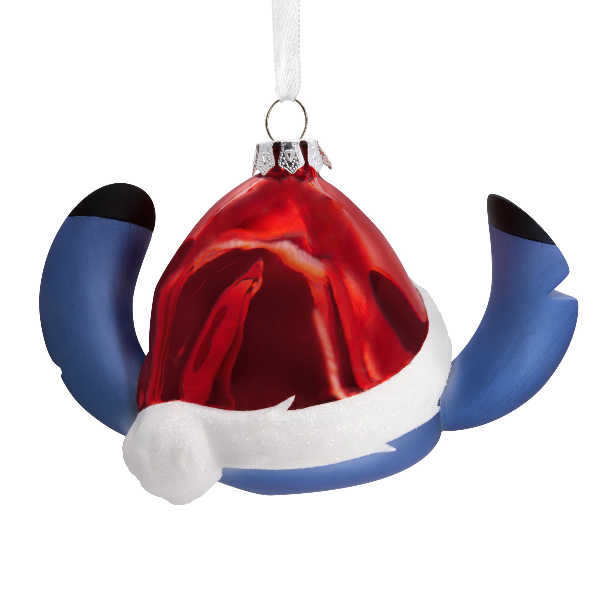 Hallmark Disney Stitch Santa Hat Blown Glass Christmas Ornament