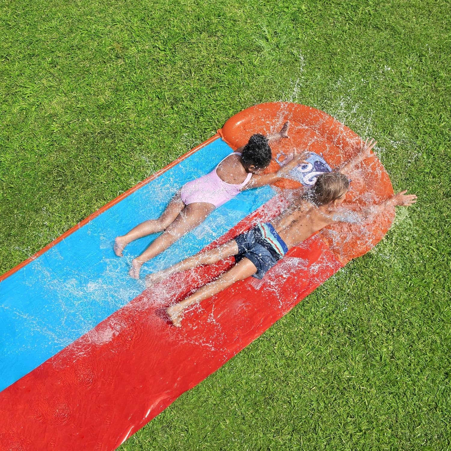 Bestway H2OGO Double Water Slide Age 3+, Tsunami Splash Ramp Double Slide, Inflatable Water Slide with Built in Sprinklers