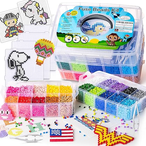 Vista 14 de shinshin creation Kit de cuentas fusibles XL, cuentas derretidas para manualidades de niños, kit de cuentas de hierro para niños, cuentas fusibles