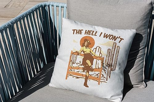 Miniatura 3 de Funda de almohada retro de Cowgirl The Hell I Won't Throw de 18 x 18 pulgadas, funda de cojín decorativa de cactus, vaquera occidental para sala de