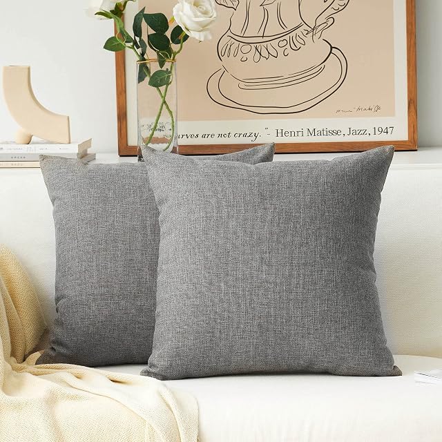 Home Brilliant Plain Cushion Covers Dark Grey Solid Square Pillows 65 x 65 Set of 2 Linen Large Decorative Pillows for Bed, 65x65 cm, 26 inches, Dark Grey