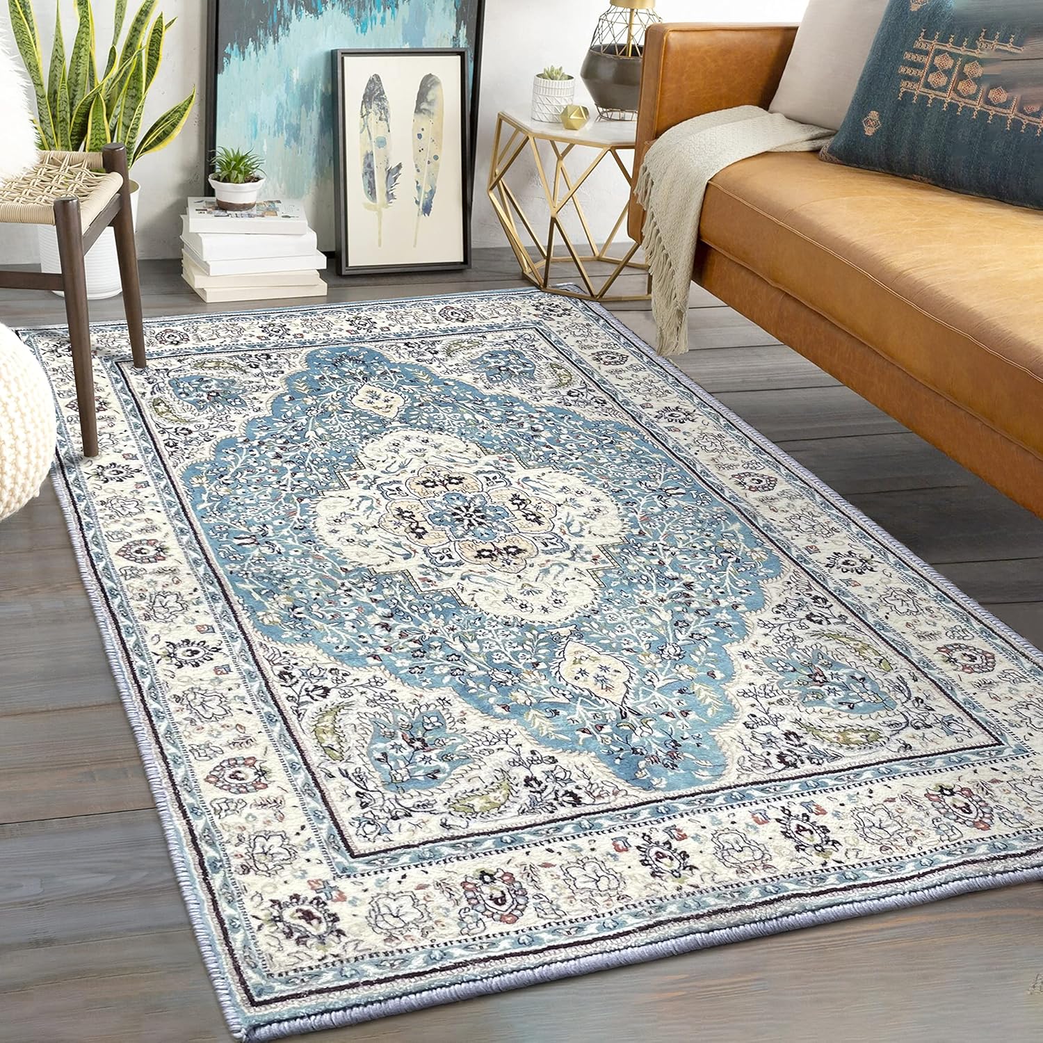 IOHOUZE Washable Area Rug 5x7 Boho Rug Medal Rug, NonSlip Living Room Rug Accent