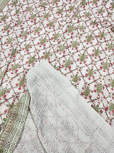 Miniatura 4 de V Vedant Designs Colcha Kantha con estampado floral a mano, colcha Kantha de algodón, colcha Kantha tamaño Queen, manta Kantha hecha a mano, manta