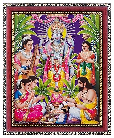 Koshtak Sri Satyanarayan Swamy Vishnu Avatar ji Giving Blessing Photo Frame with Unbreakable Glass for Wall Hanging/Gift/Temple/puja Room/Home Decor and Worship