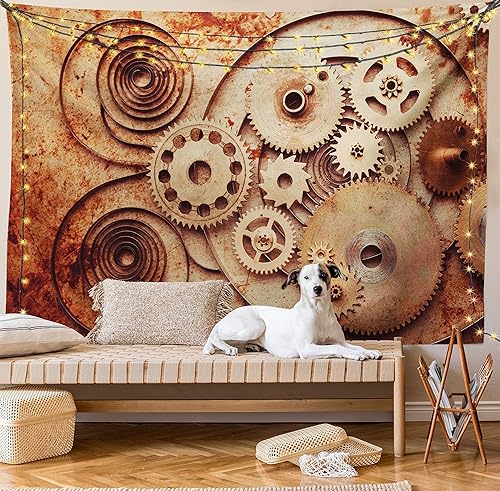 Ambesonne Tapiz vintage, detalles de relojes mecánicos, diseño steampunk, diseño steampunk, para colgar en la pared para dormitorio, sala de estar,
