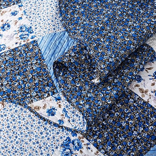 Miniatura 7 de HoneiLife - Juego de cama de tres piezas, tamaño King, de microfibra, reversible, de retazos, estilo floral, todas las estaciones, patrón de