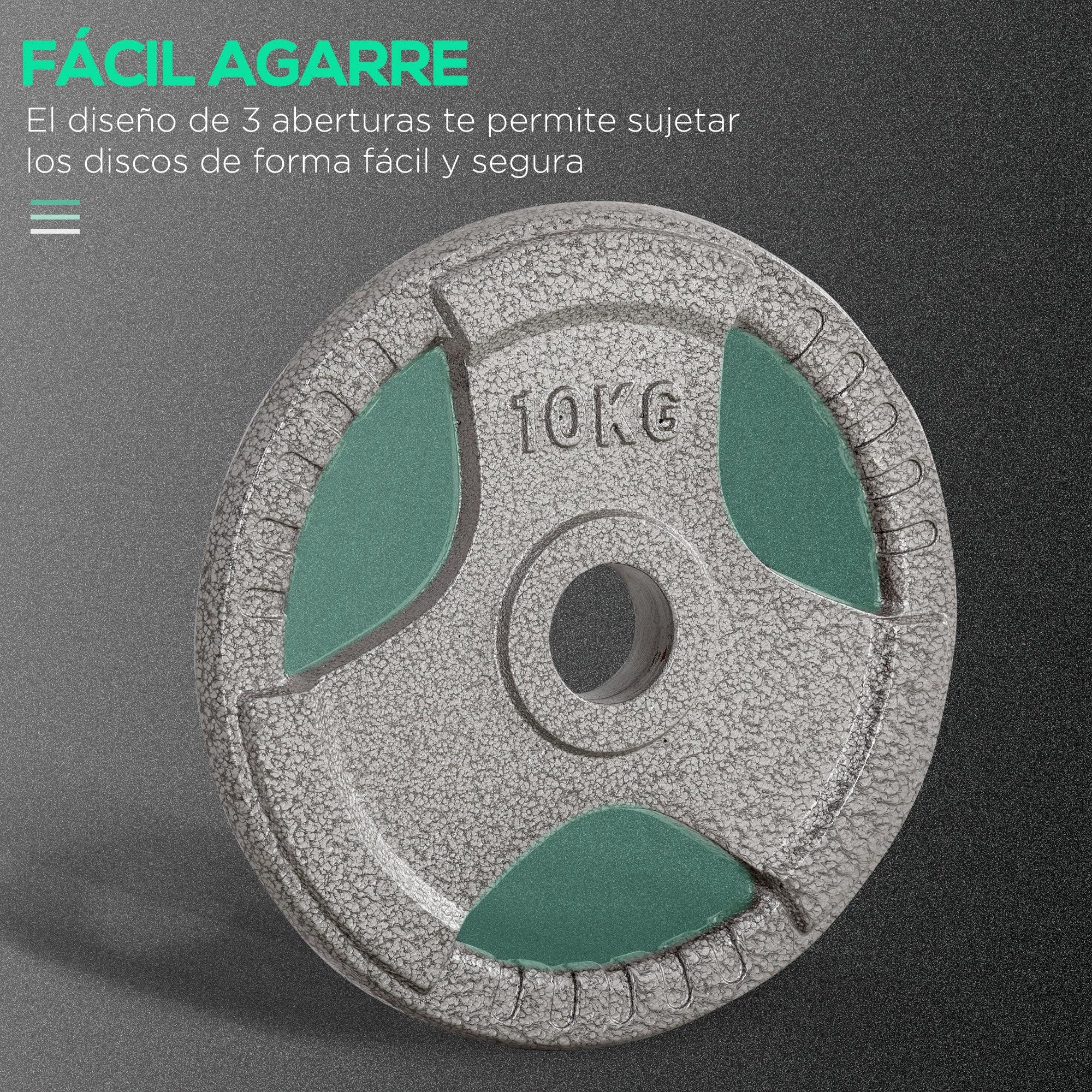 HOMCOM Juego de 6 Discos de Pesas de Acero Olímpicos Total 35 kg Plata | 2x10 kg, 2x5 kg, 2x2,5 kg, Orificio Central de Ø54 mm, Entrenamiento en Casa Gimnasio