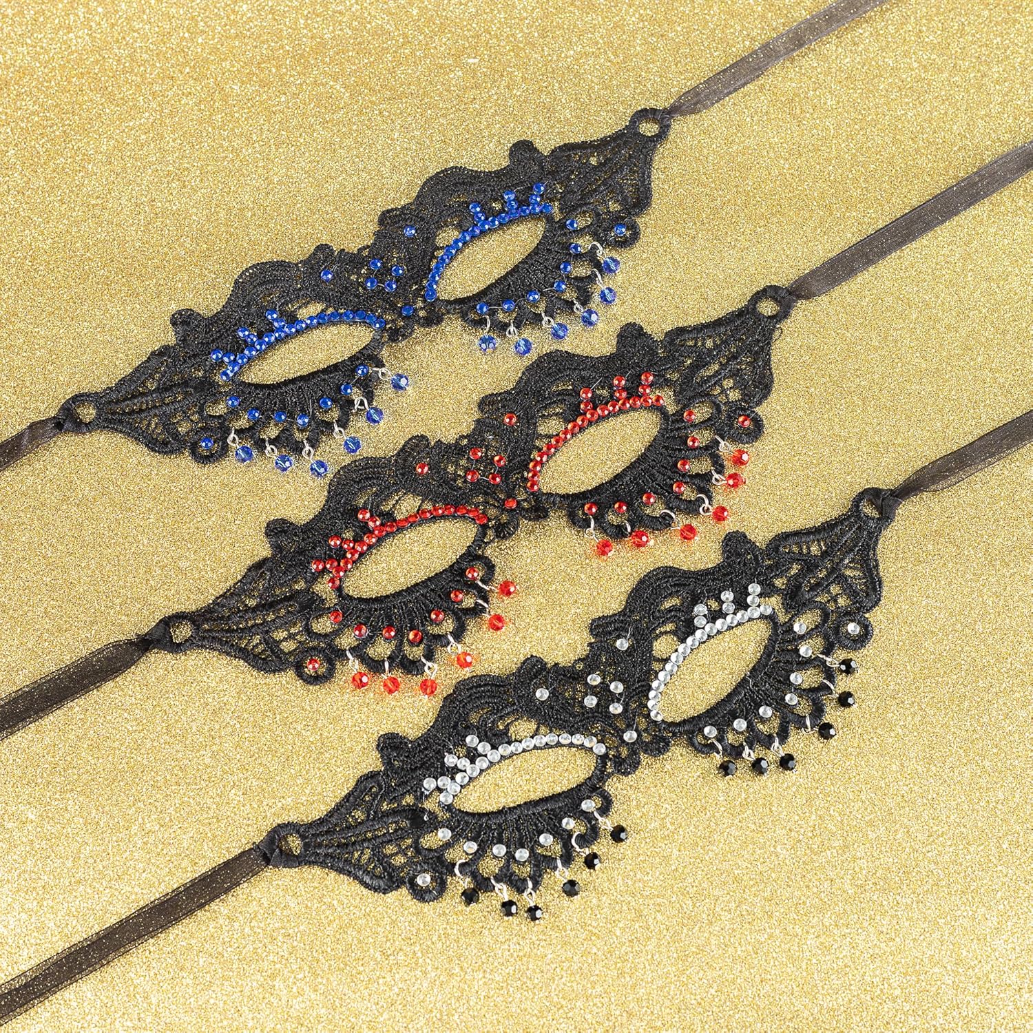 Ursumy Lace Masquerade Mask for Women Shiny Rhinestone Party Mask Tassel Costume Masks - Image 6