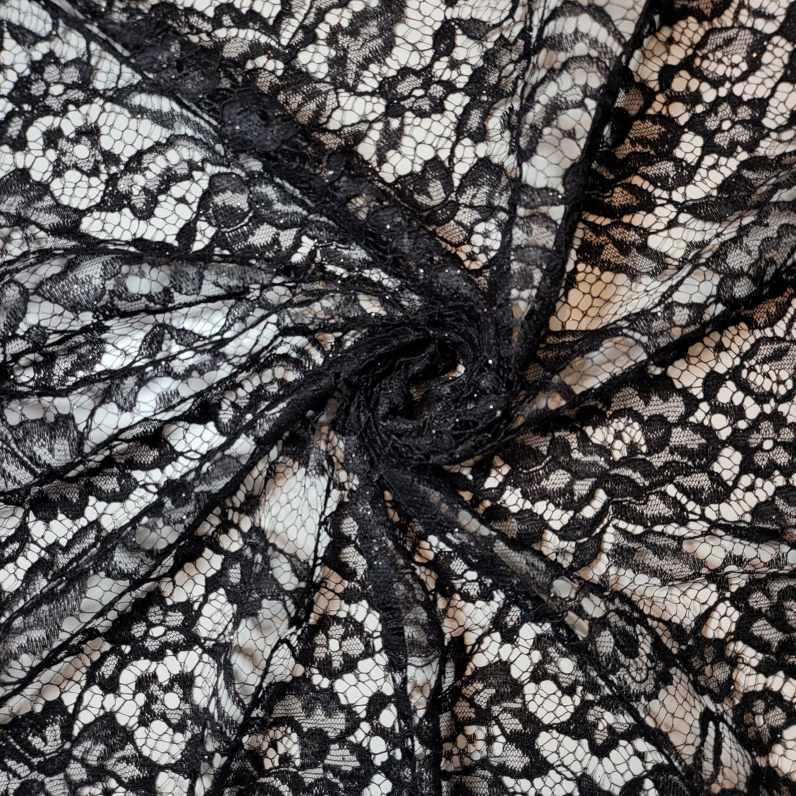 African Vintage Embroidery Bridal Nigerian French Embroidery Corded Budget Guipure Lace Mesh Net Fabric 54" Corded Budget Guipure Lace Mesh Net Fabric 54" (5 Meter, Black Corded Floral) — image 1