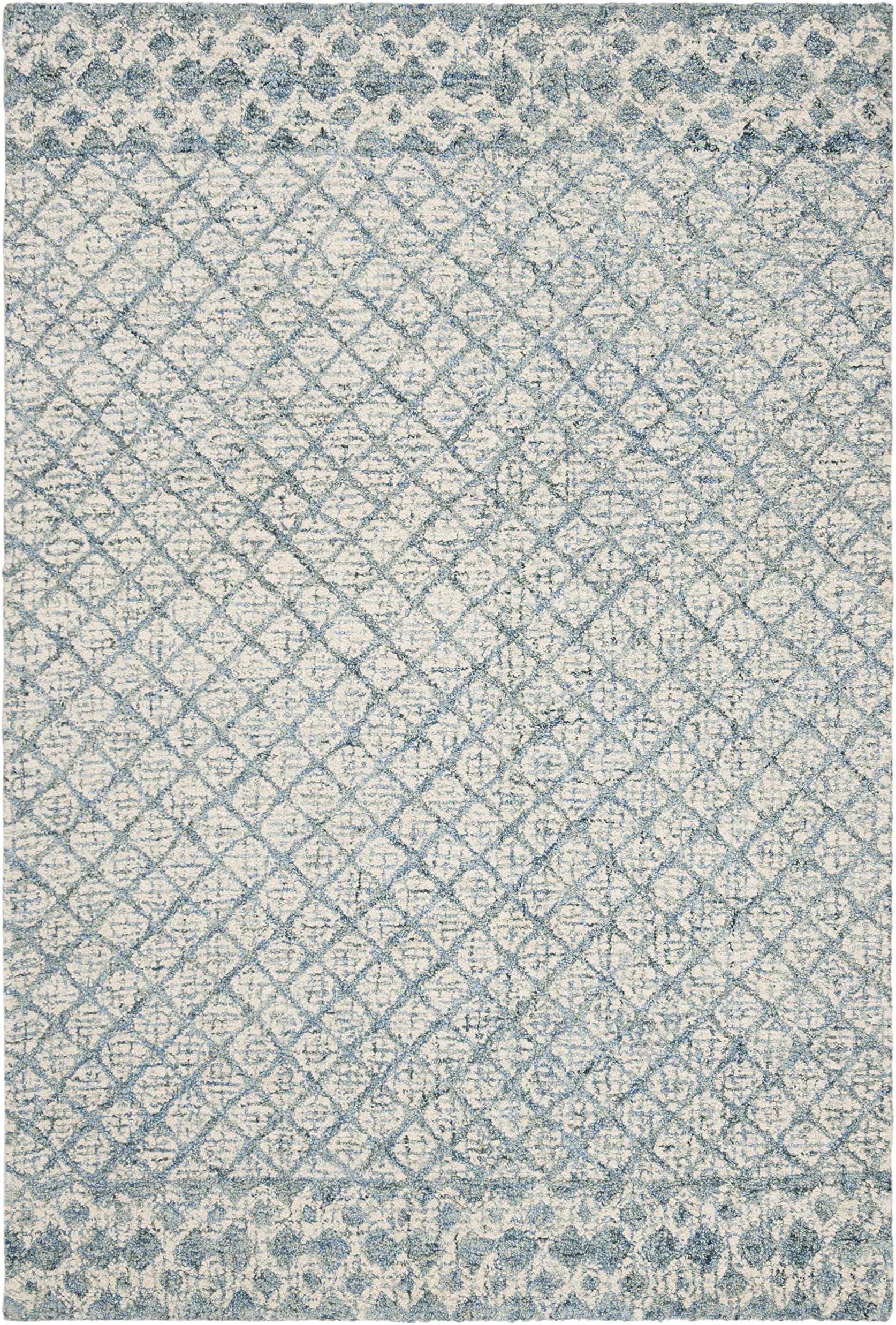 Abstract Collection Accent Rug - 2' x 3', Blue & Ivory, Handmade Wool, Ideal for High Traffic Areas in Entryway, Living Room, Bedroom (ABT203A)