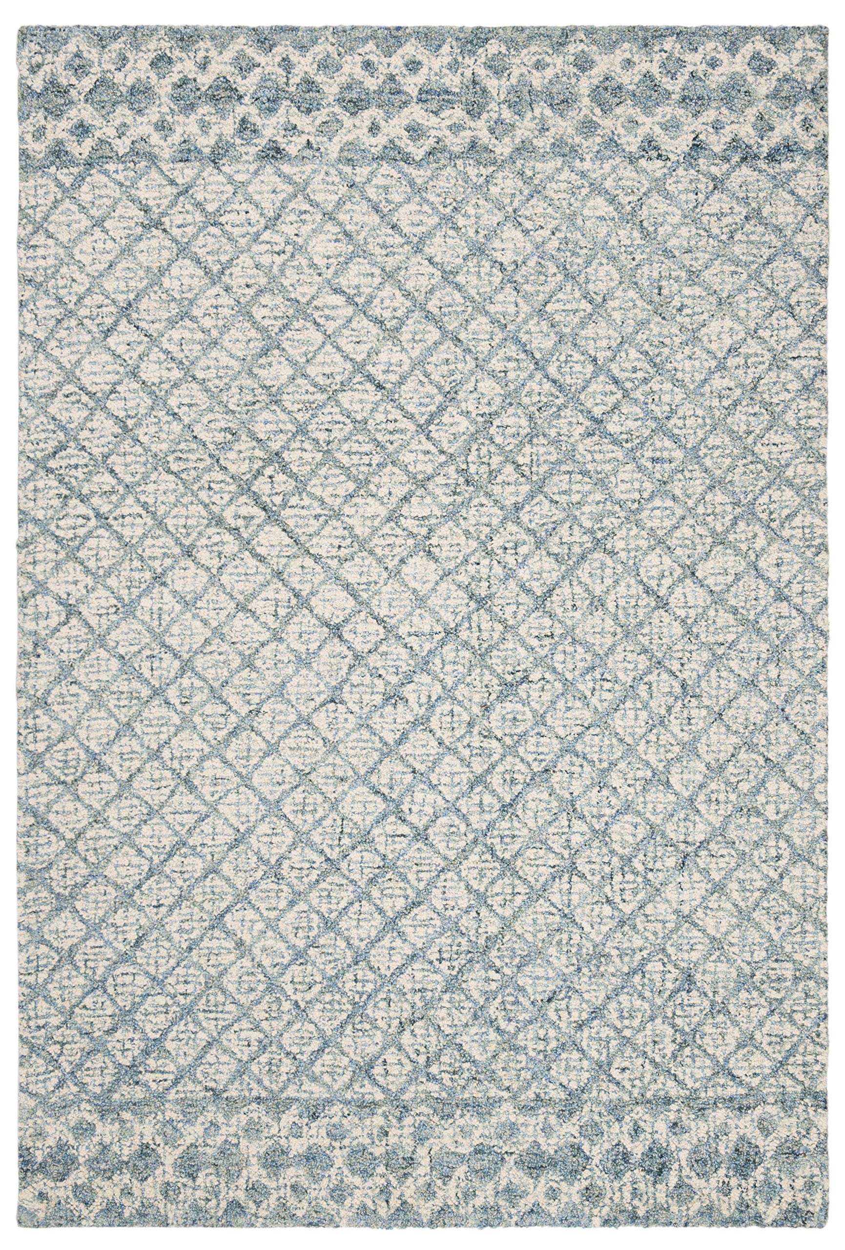 Abstract Collection Accent Rug - 2' x 3', Blue & Ivory, Handmade Wool, Ideal for High Traffic Areas in Entryway, Living Room, Bedroom (ABT203A)