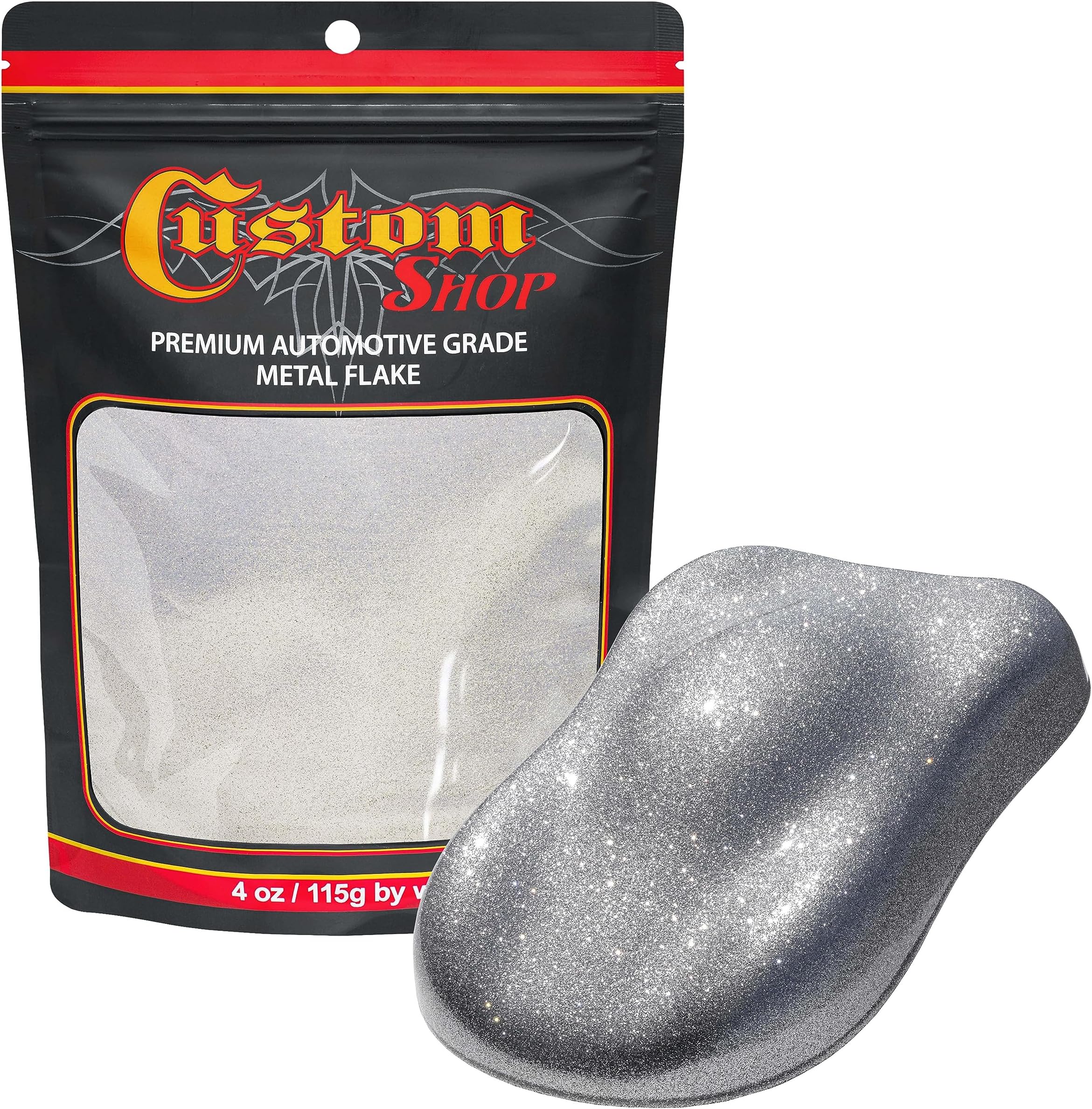 Custom Shop Metal Flake for Automotive Paint, Chrome Silver, 4oz Medium .008" Metal Flakes for Car Paint, UV Resistant Glitter Paints Additive for Epoxy Resin & Custom Finishes