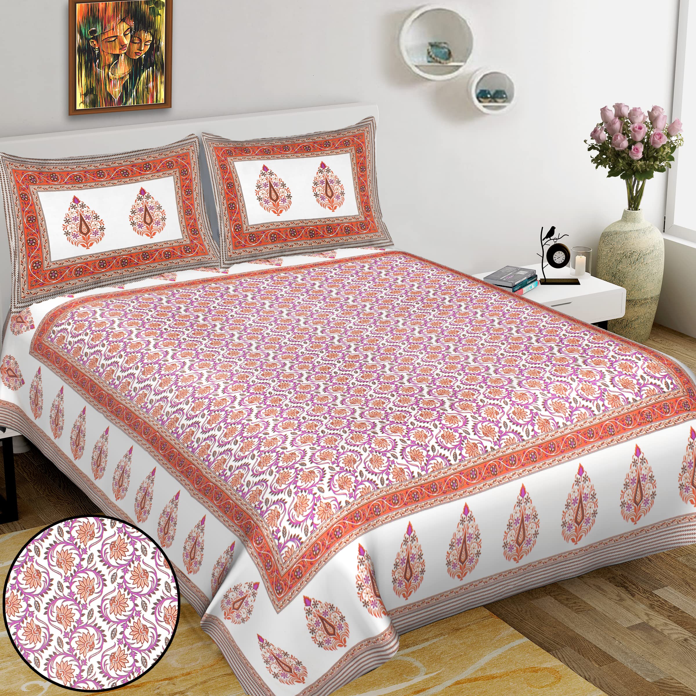 RHF King 100% Cottonl Bedspread Bed Cover Floral Design Double bedsheet with 2 Pillow Covers (8 Feet X 9 Feet, 100" X 108")- Multi Color (King- (8 Feet X 9 Feet, 100" X 108"), NP-2)-picture-27
