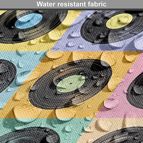 Miniatura 6 de Ambesonne The Yard - Tela retro de composición continua de discos de vinilo coloridos, elementos nostálgicos para fiestas de baile, tela decorativa